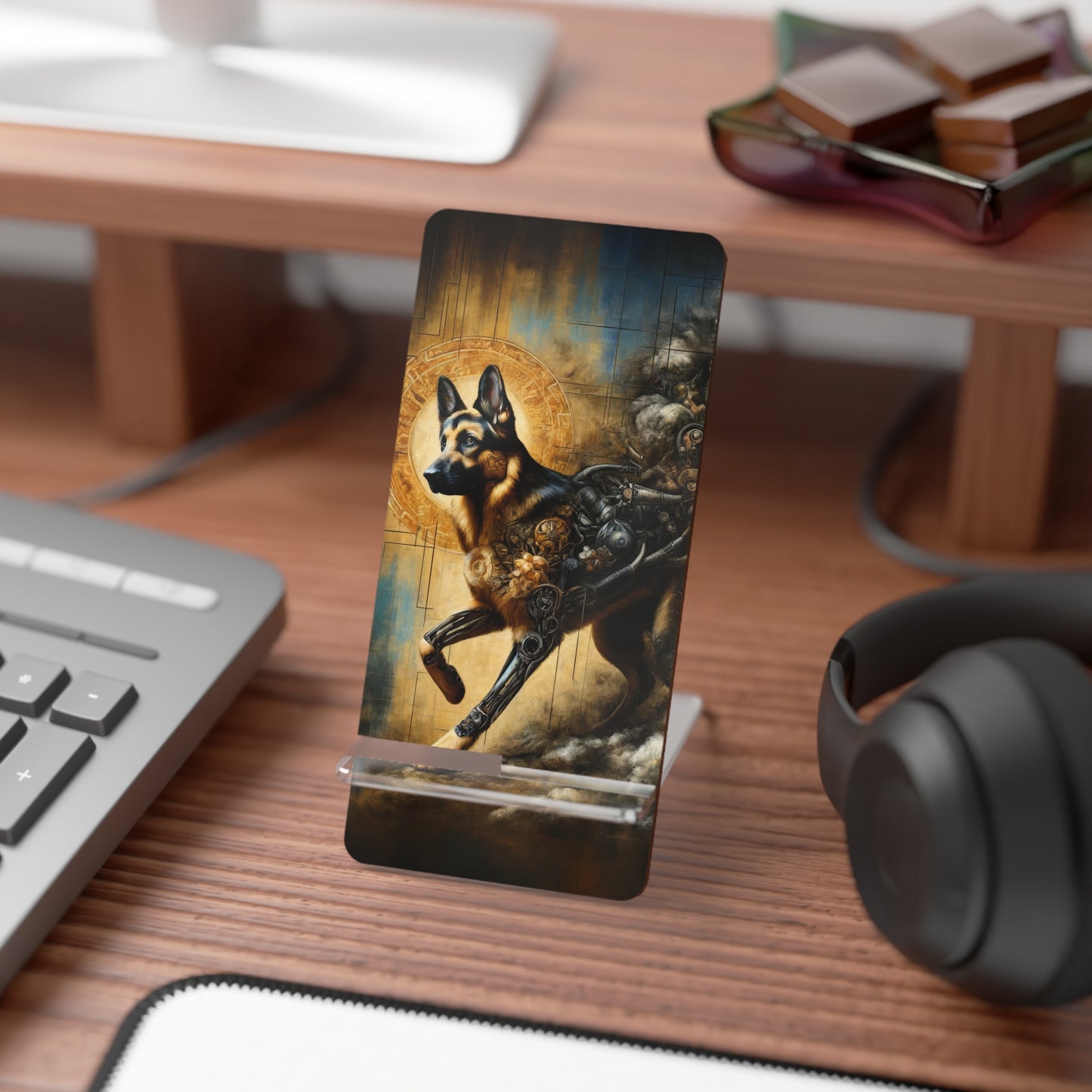 Byzantine, charcoal, and cybernetic German Shepherd Smartphone Stand