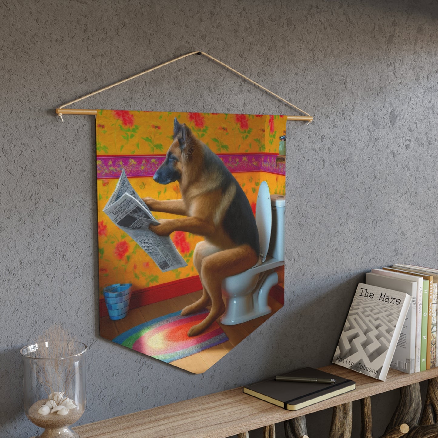 German Shepherd Using a Toilet Pennant