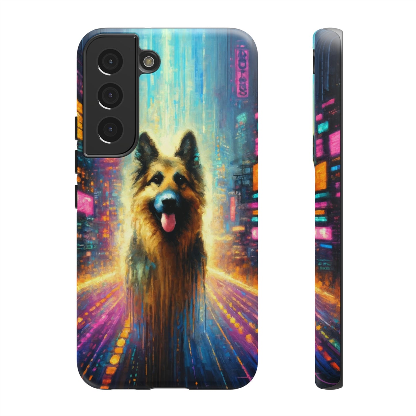 Impressionism meets cyberpunk German Shepherd Phone Case