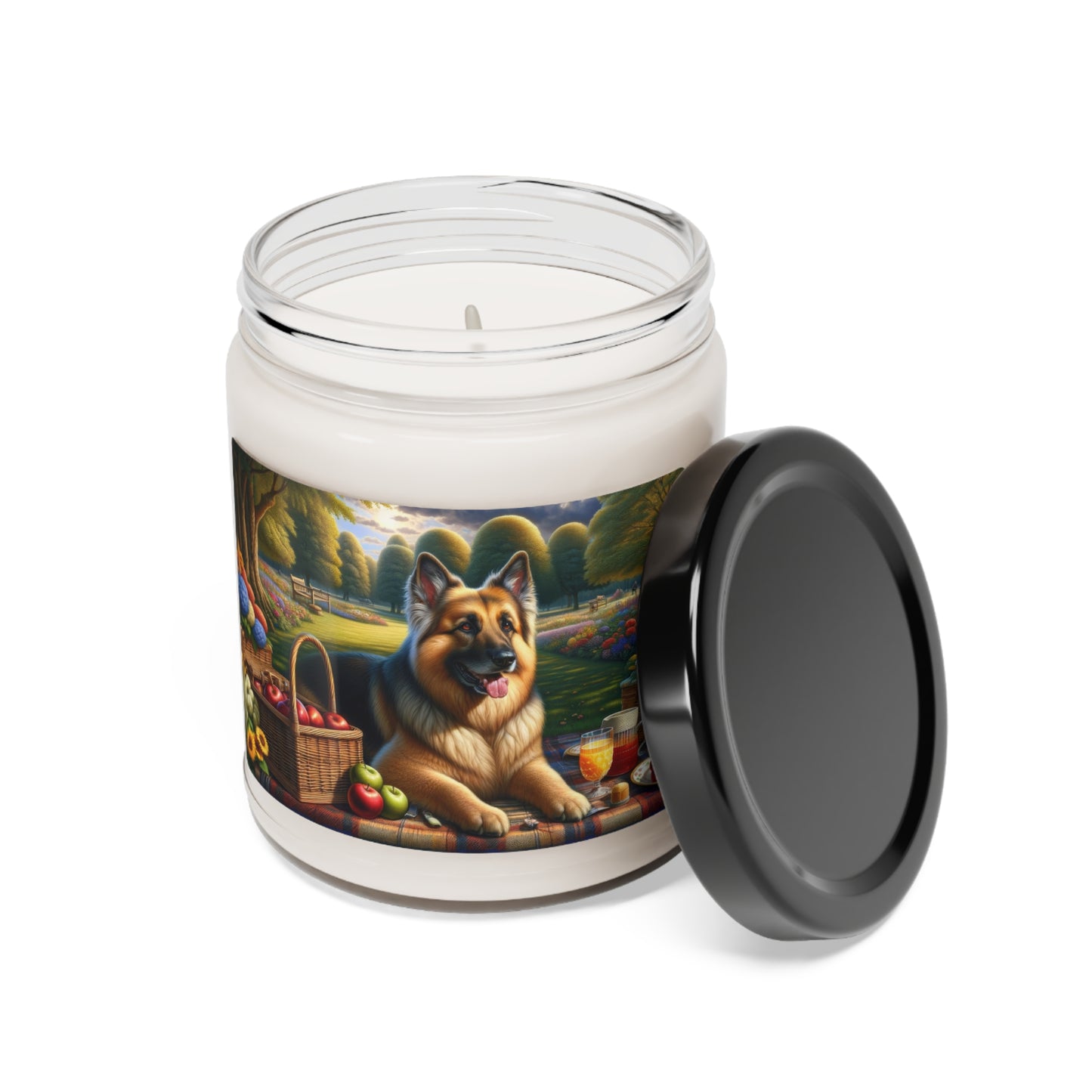 German Shepherd Having a Picnic Scented Soy Candle, 9oz