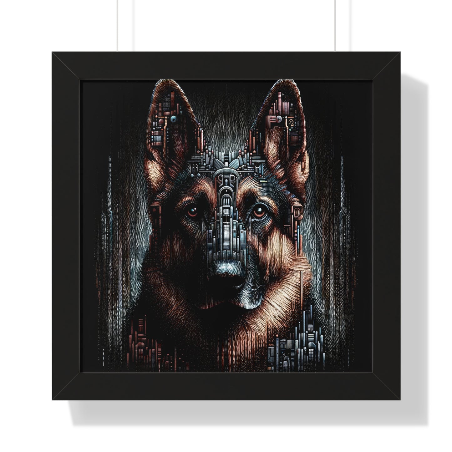 Futuristic German Shepherd Framed Poster Painting 16x16