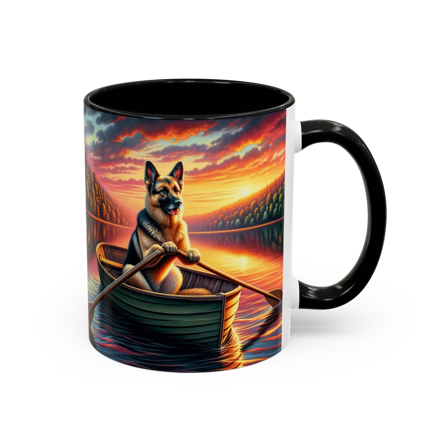 German Shepherd Rowing a Boat Coffee Mug