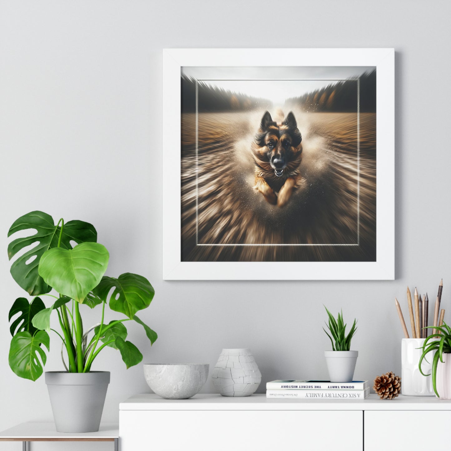 Motion blur German Shepherd Framed Poster Painting 16x16