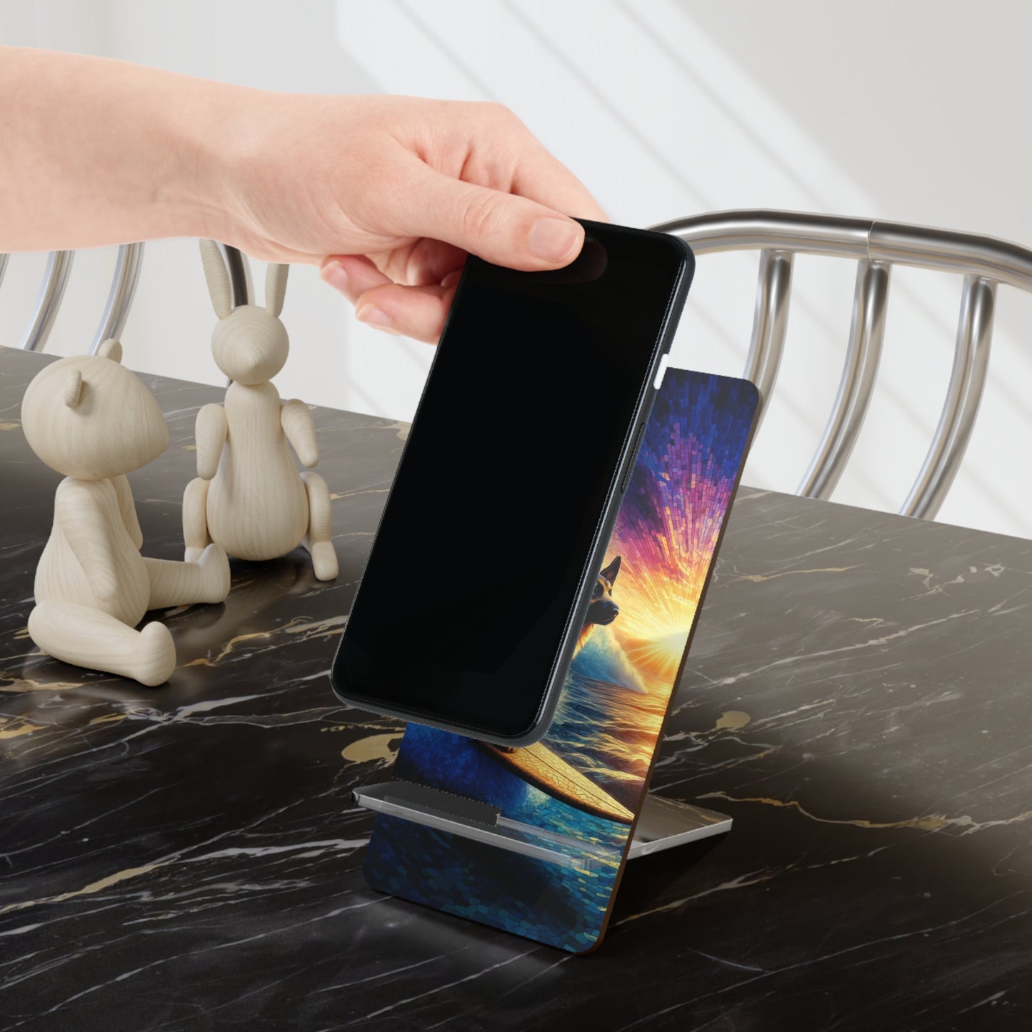 German Shepherd Surfing Smartphone Stand