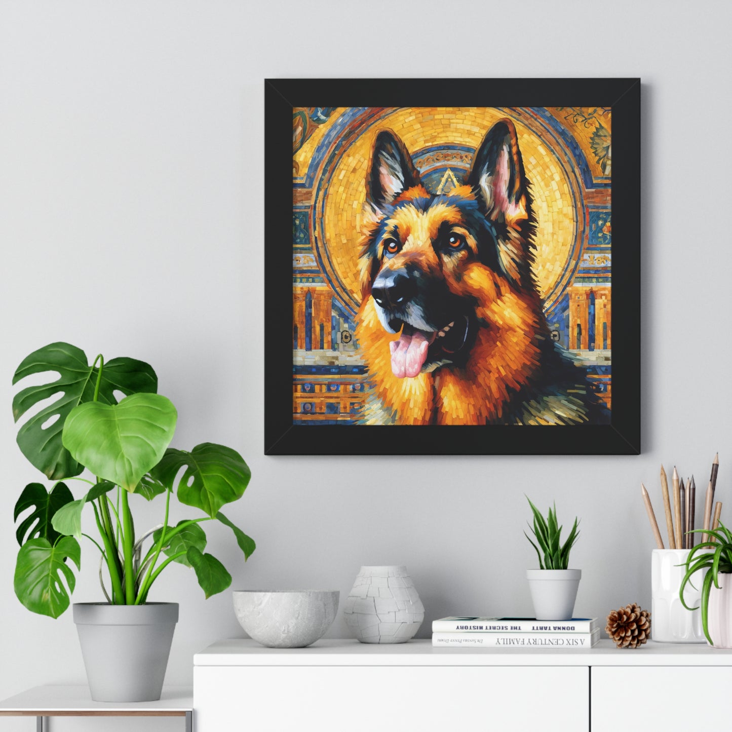 Neo-impressionist German Shepherd Framed Poster Painting 16x16