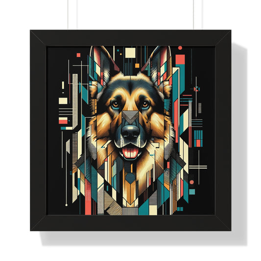 Constructivist and dadaist German Shepherd Framed Poster Painting 16x16