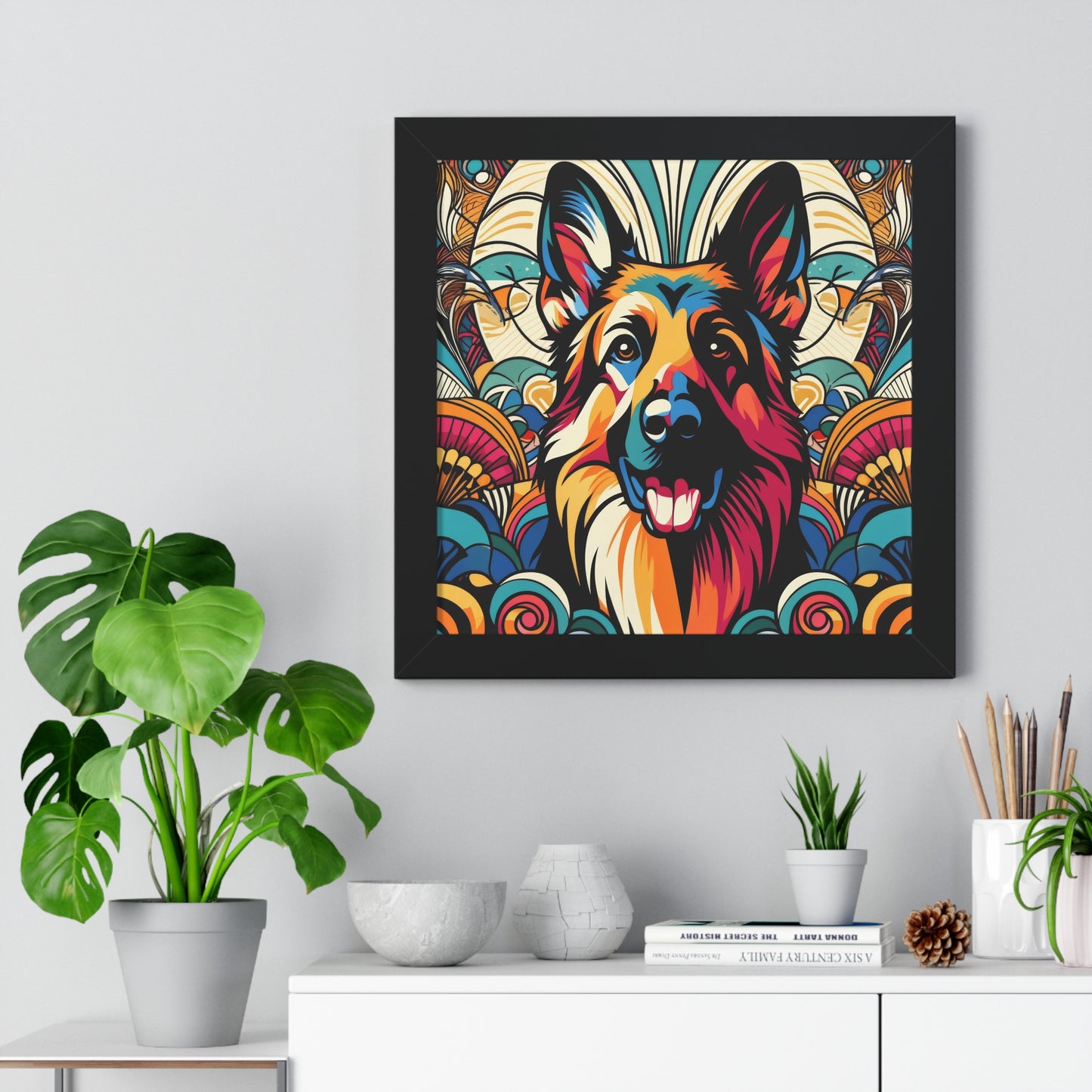 Art German Shepherd Framed Poster Painting 16x16