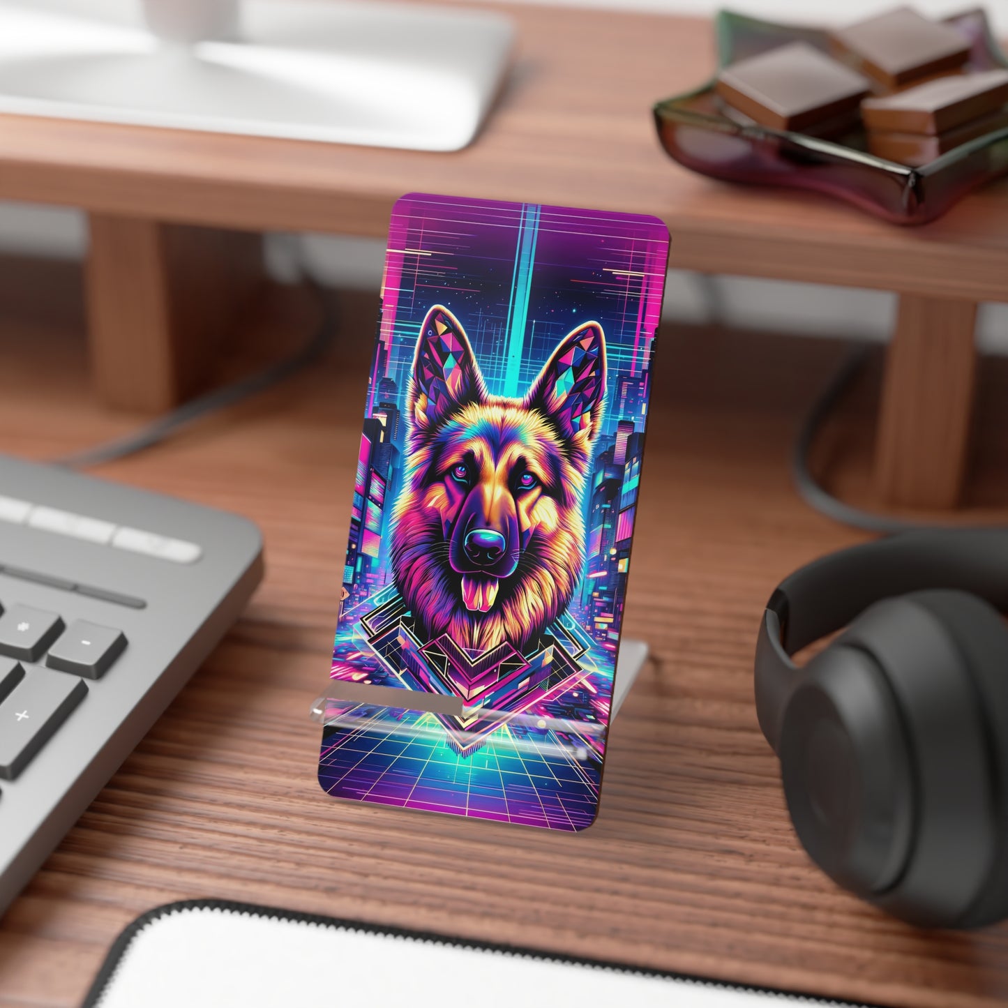 Glitch art German Shepherd Smartphone Stand