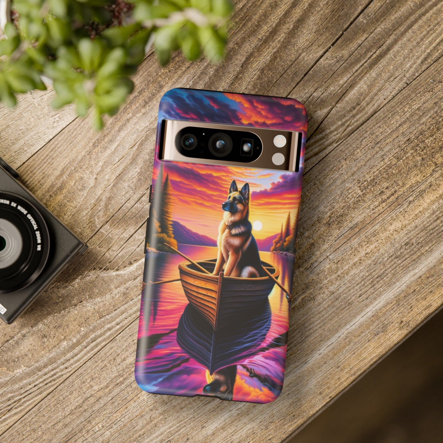 German Shepherd Rowing a boat Phone Case