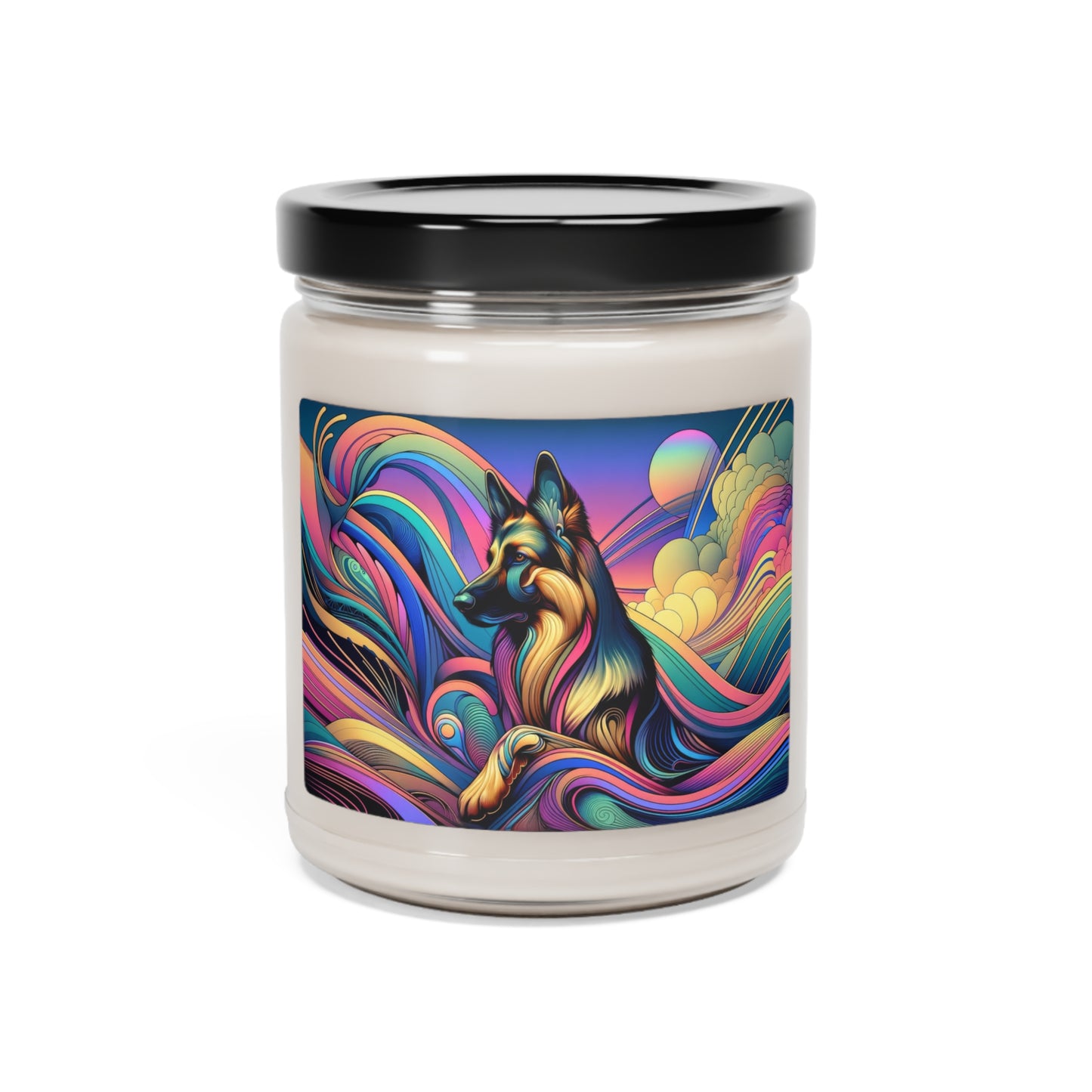 Art nouveau and vaporwave German Shepherd Scented Soy Candle, 9oz