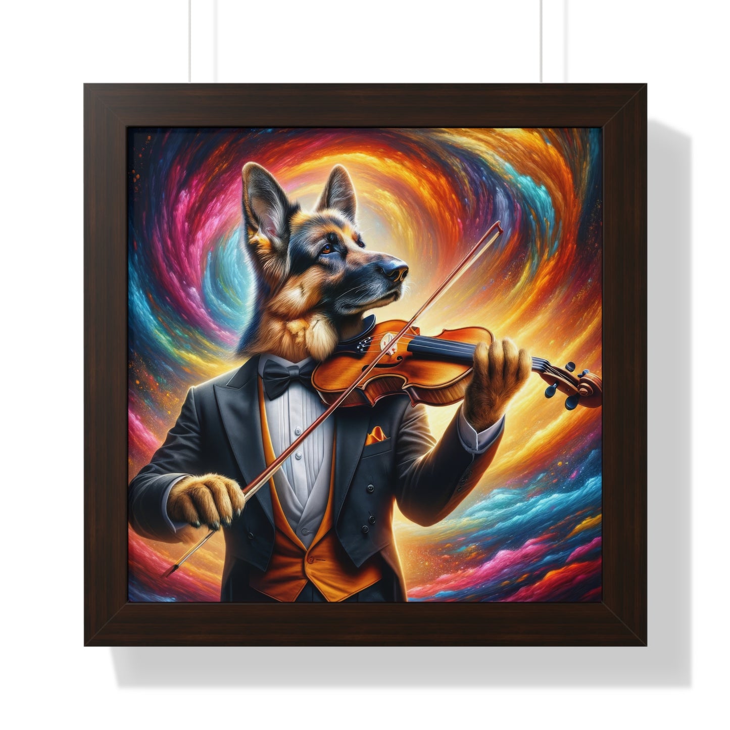 German Shepherd Playing the Violin Framed Poster Painting 16x16