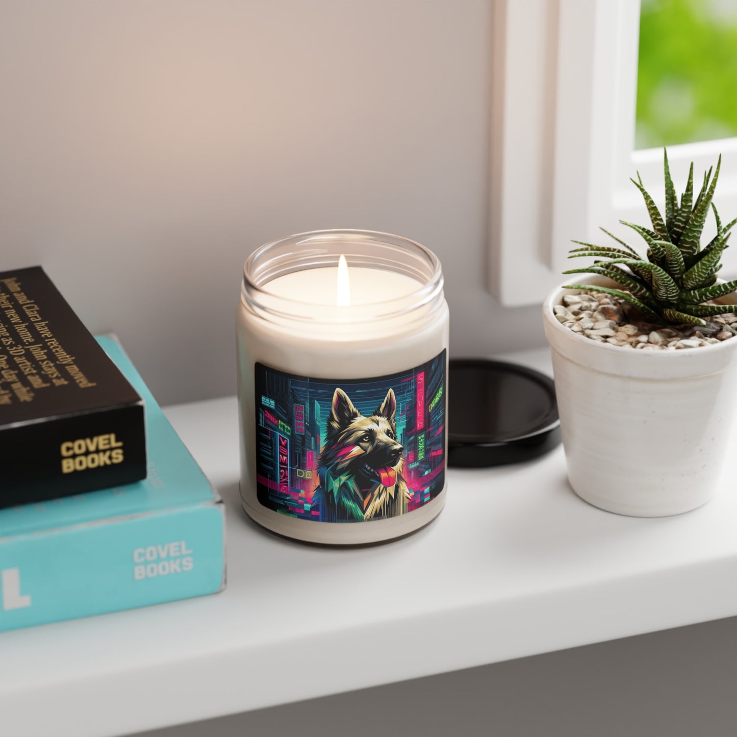 Glitch art German Shepherd Scented Soy Candle, 9oz