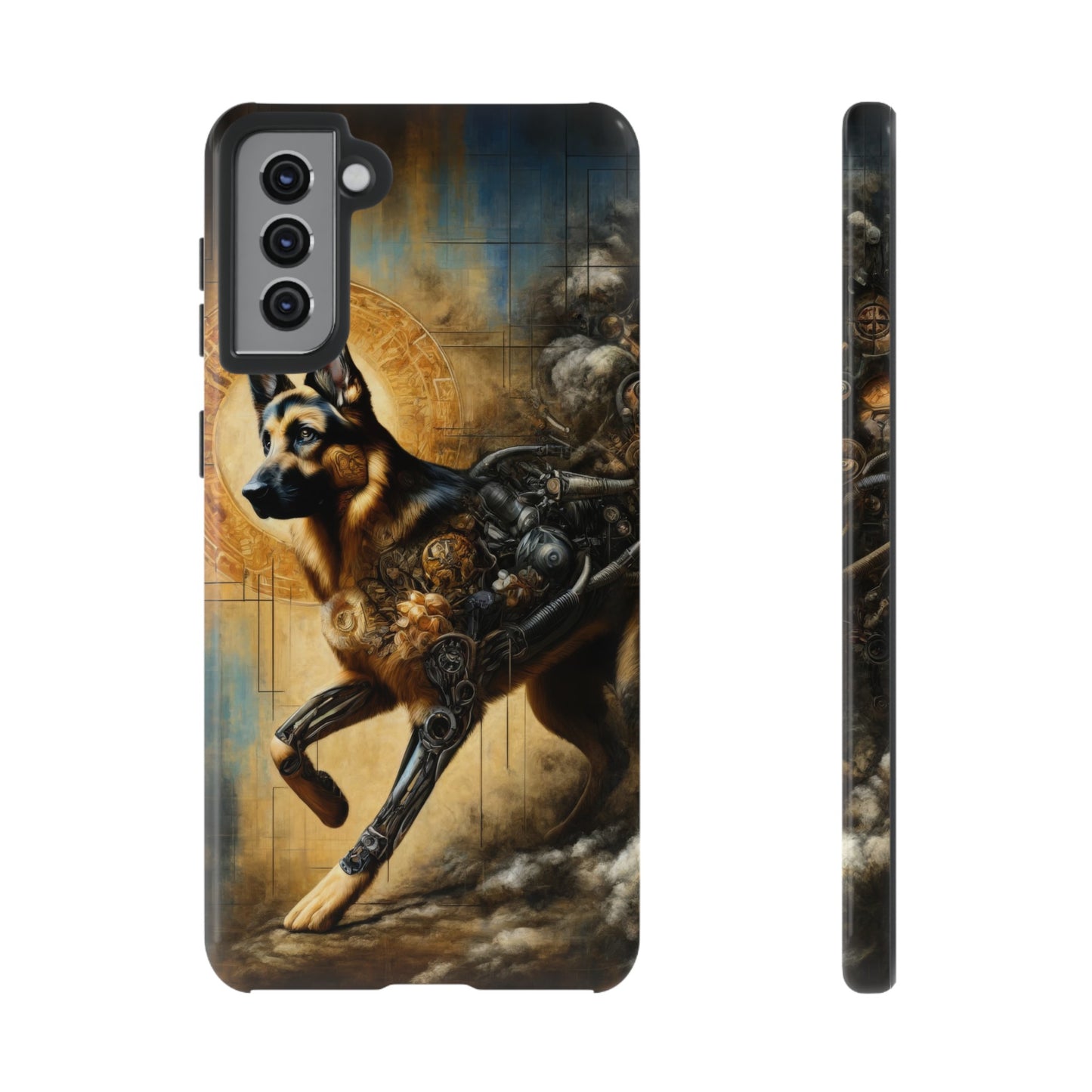 Byzantine, charcoal, and cybernetic German Shepherd Phone Case