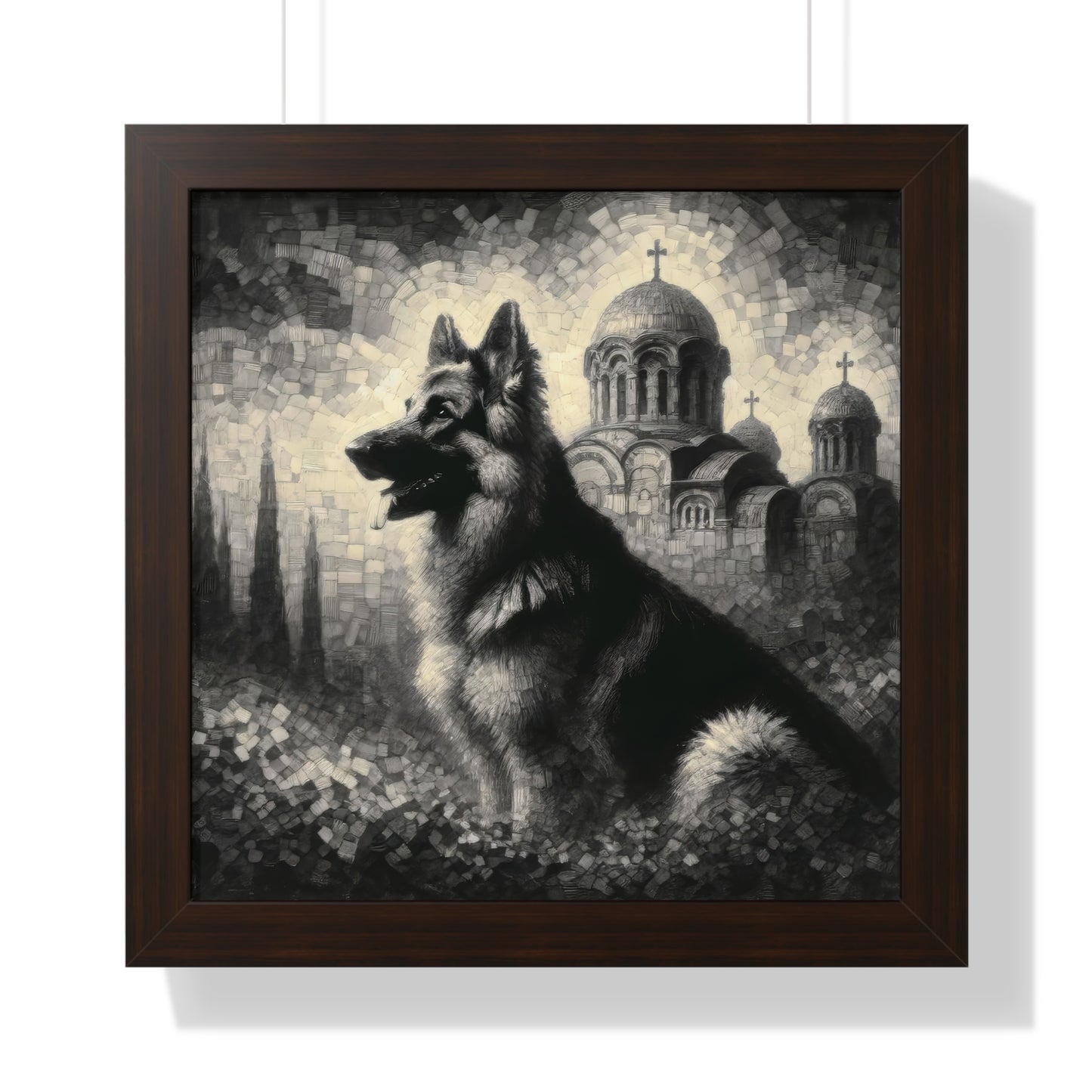 Neo-impressionism German Shepherd Framed Poster Painting 16x16