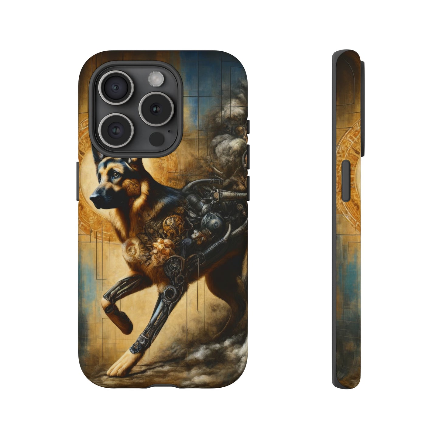 Byzantine, charcoal, and cybernetic German Shepherd Phone Case