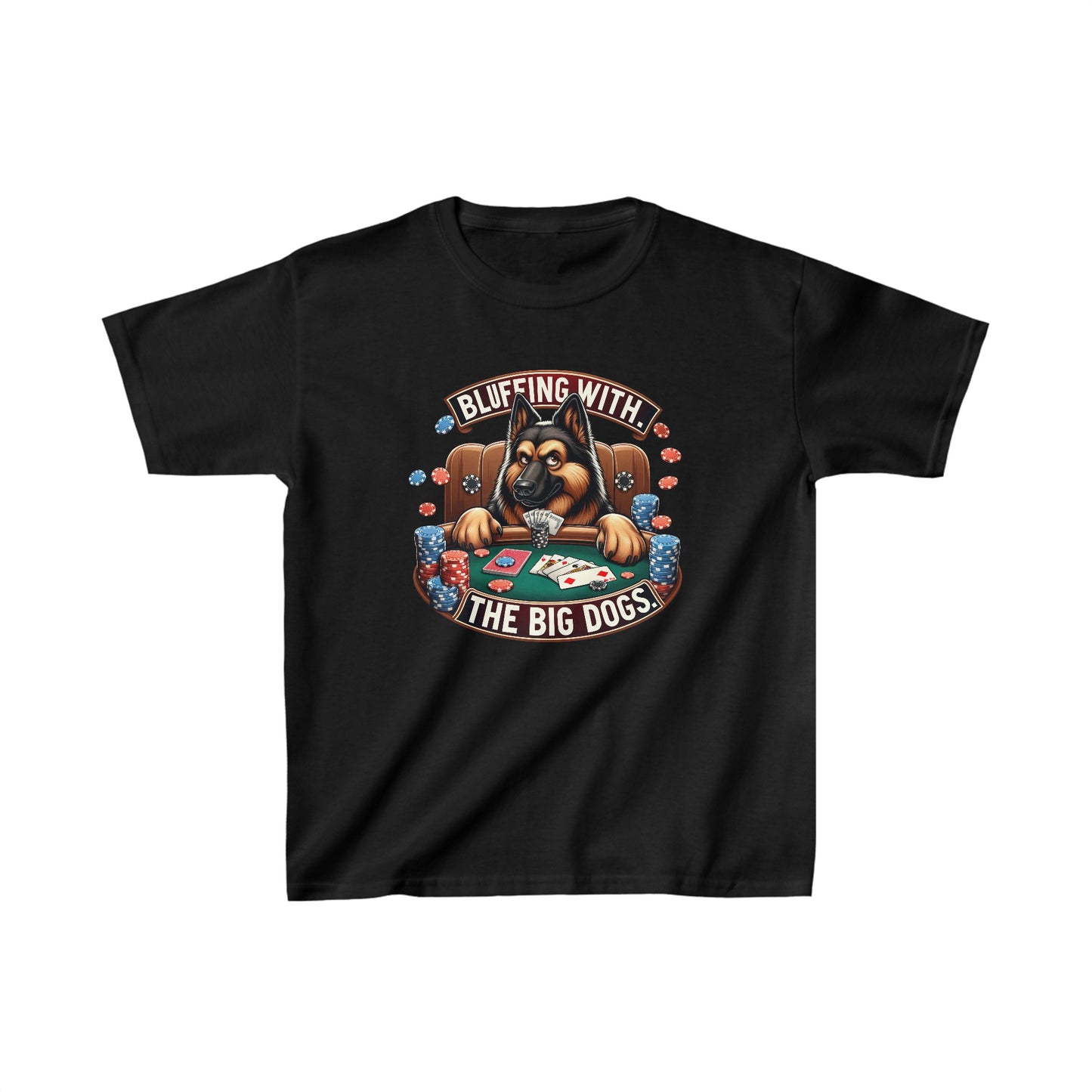 Bluffing with the Big Dogs. Kids Size T-Shirt (Multi colors) (German Shepherd)