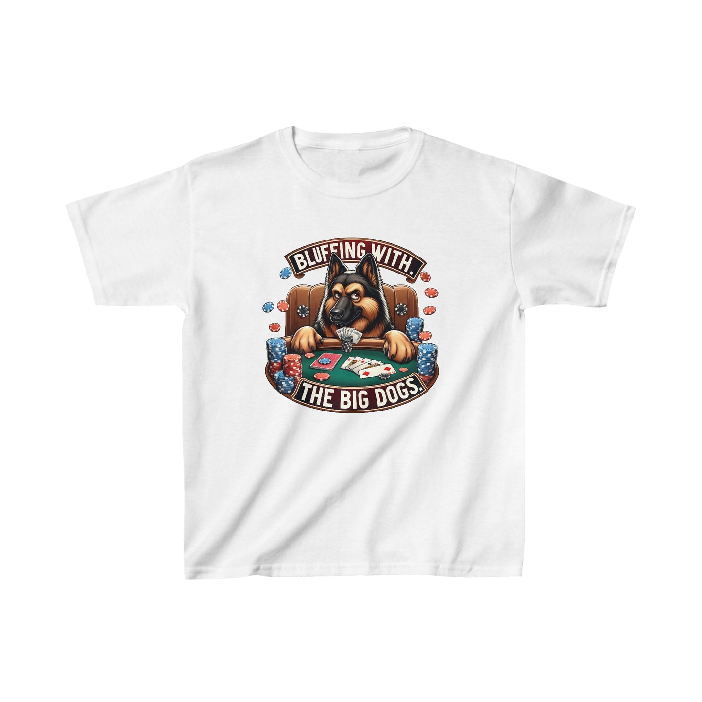 Bluffing with the Big Dogs. Kids Size T-Shirt (Multi colors) (German Shepherd)