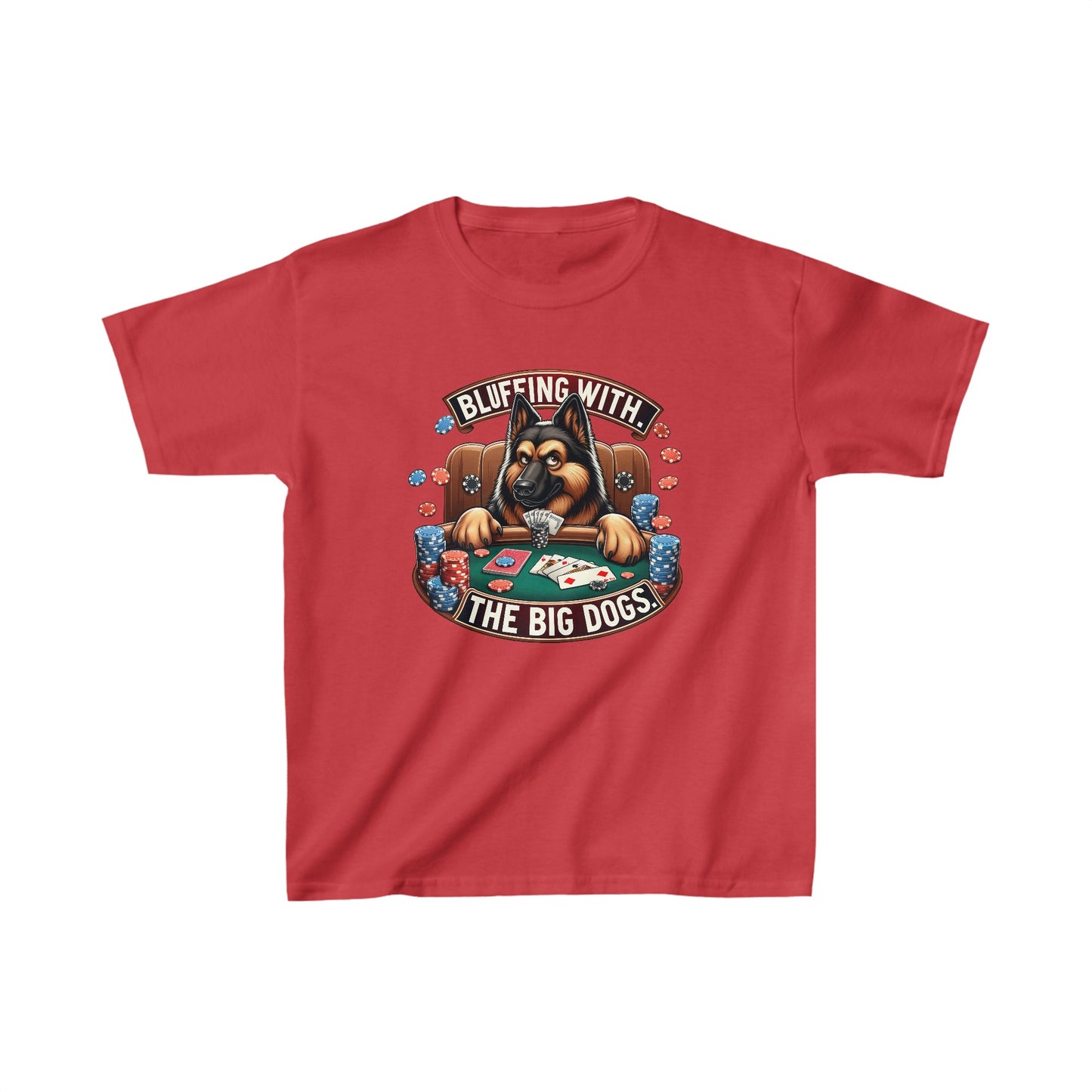 Bluffing with the Big Dogs. Kids Size T-Shirt (Multi colors) (German Shepherd)