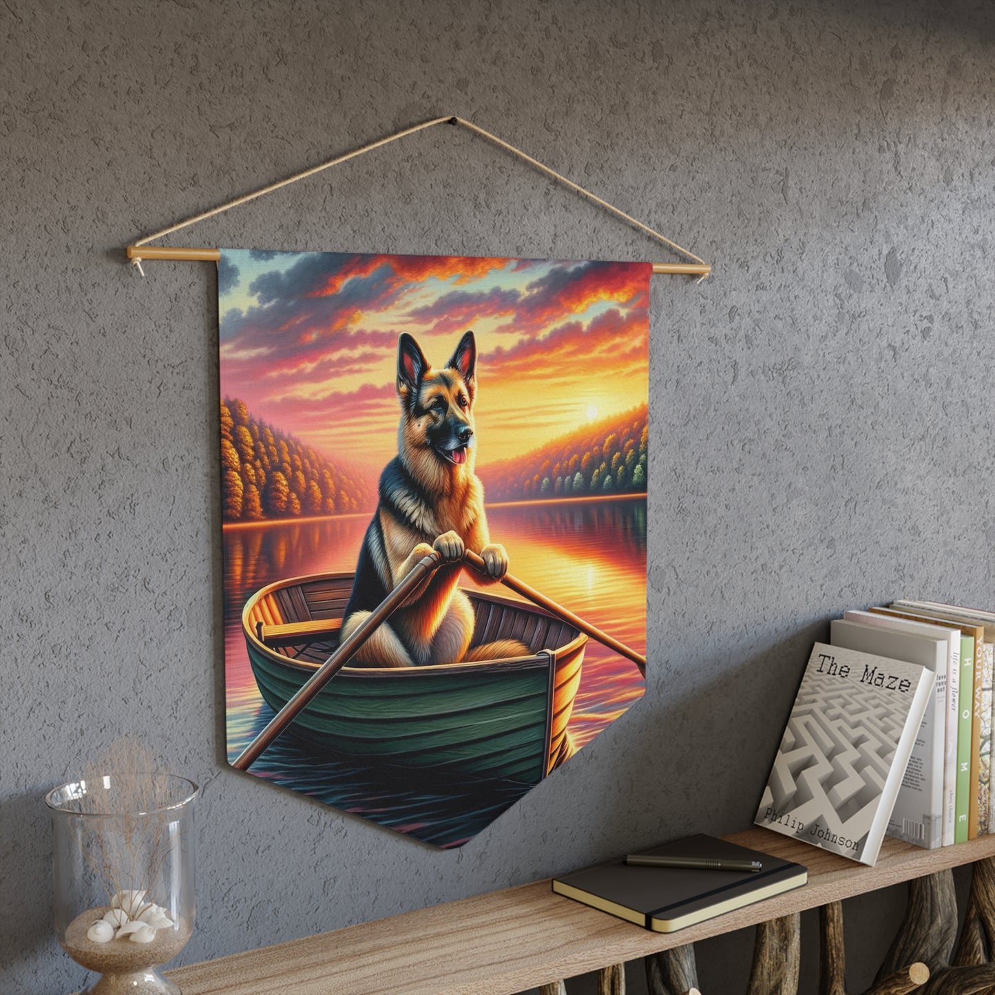 German Shepherd Rowing a boat Pennant