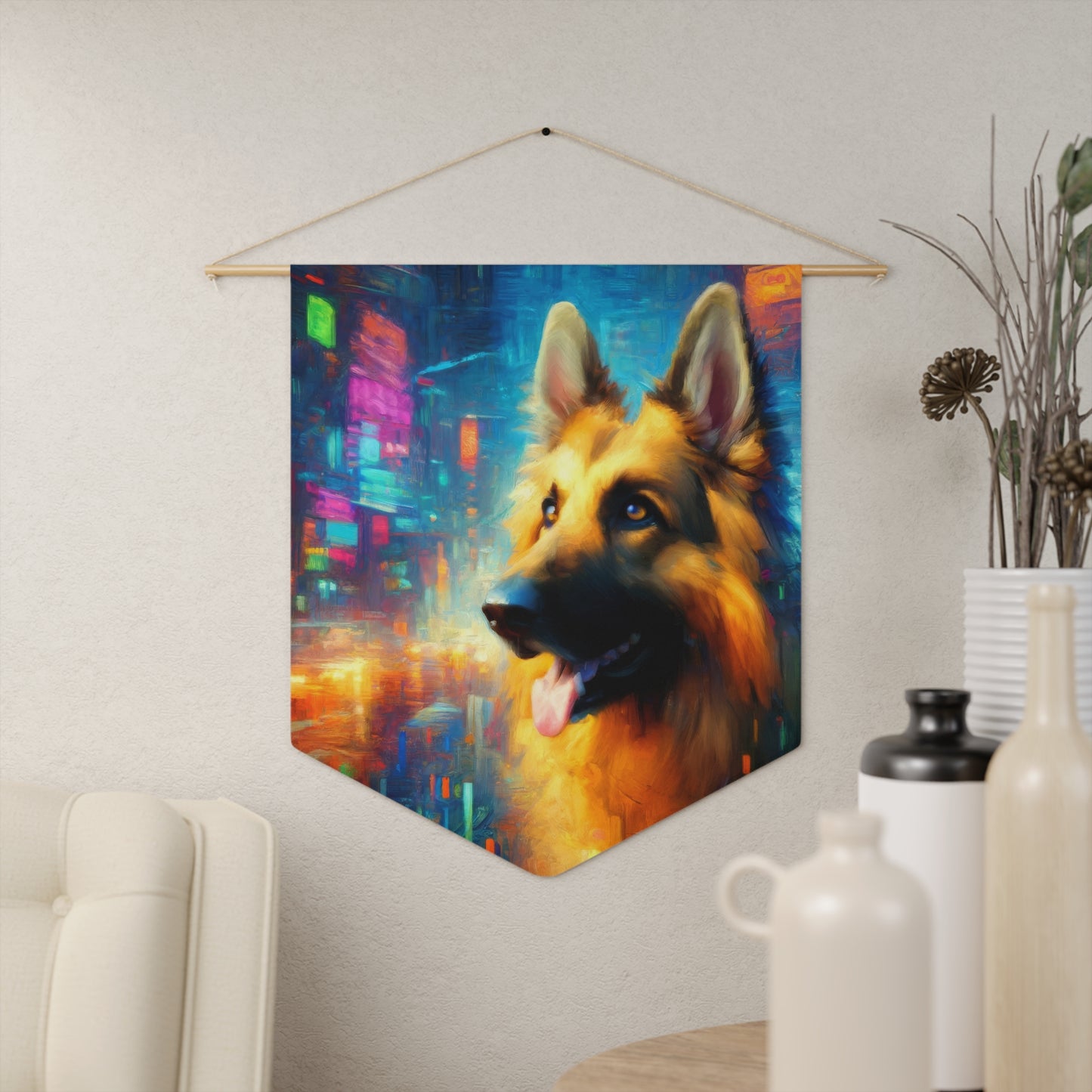 Impressionism meets cyberpunk German Shepherd Pennant