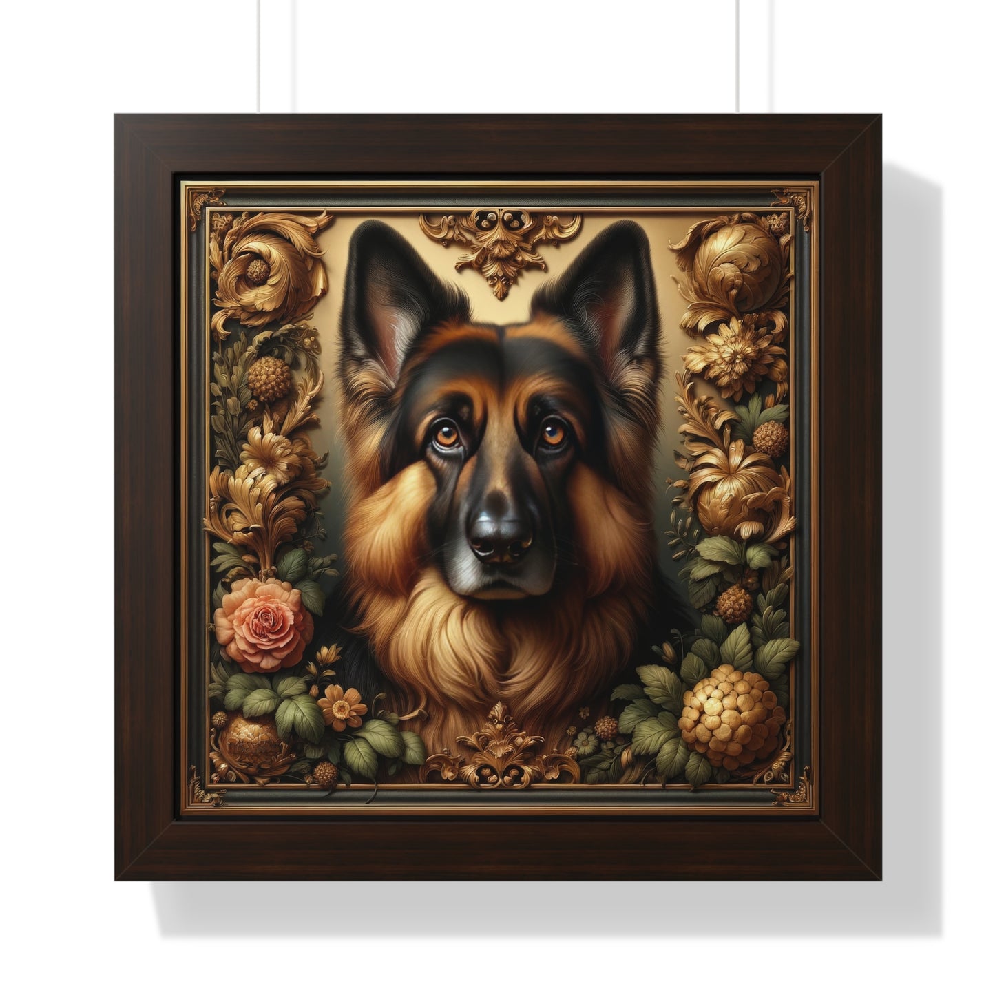 Baroque-inspired German Shepherd Framed Poster Painting 16x16