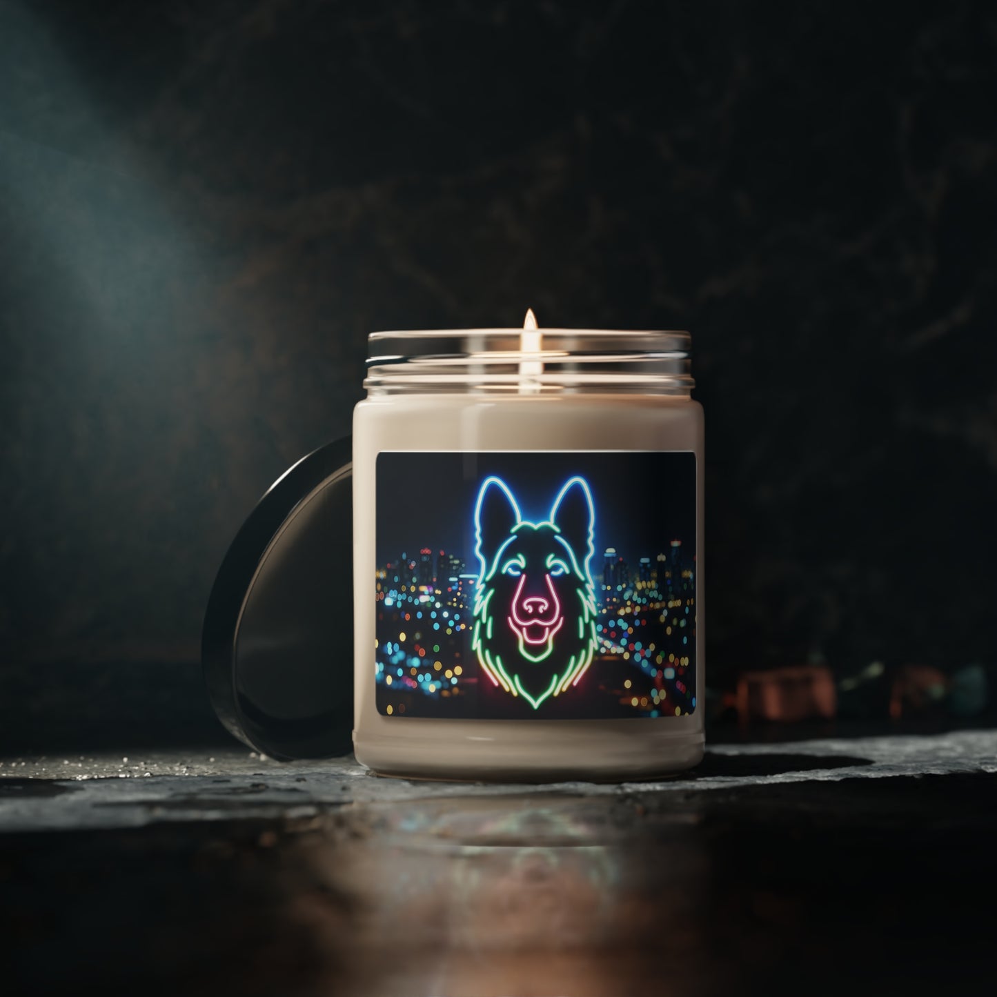 Neon outline of a German Shepherd Scented Soy Candle, 9oz