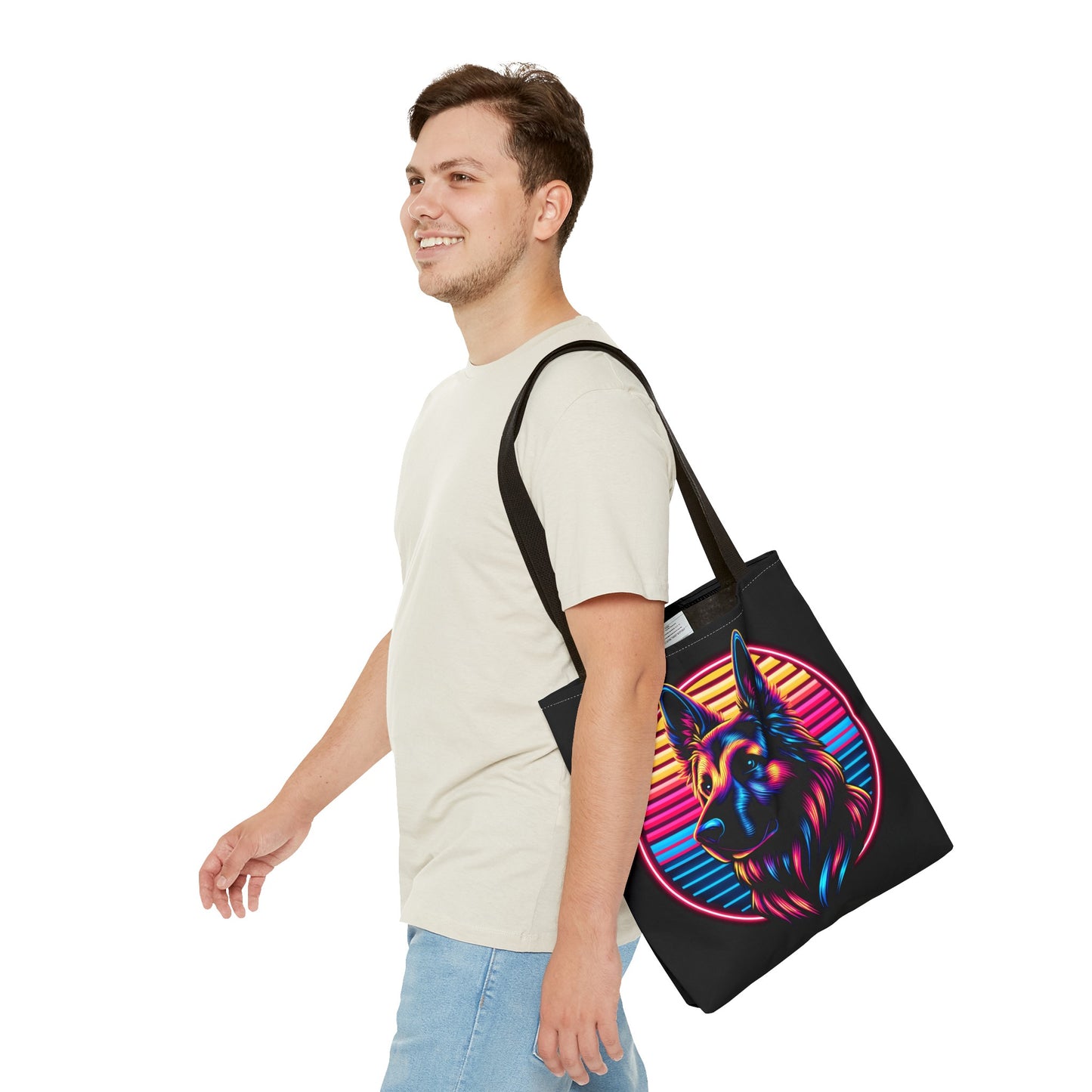 Retro wave and concept art German Shepherd Tote Bag