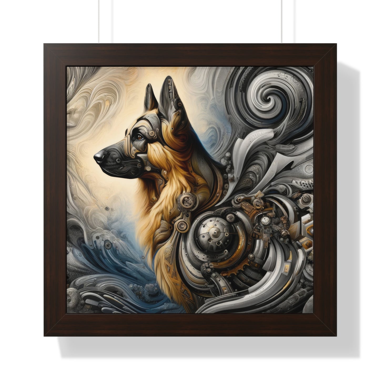 Byzantine, charcoal, and cybernetic German Shepherd Framed Poster Painting 16x16