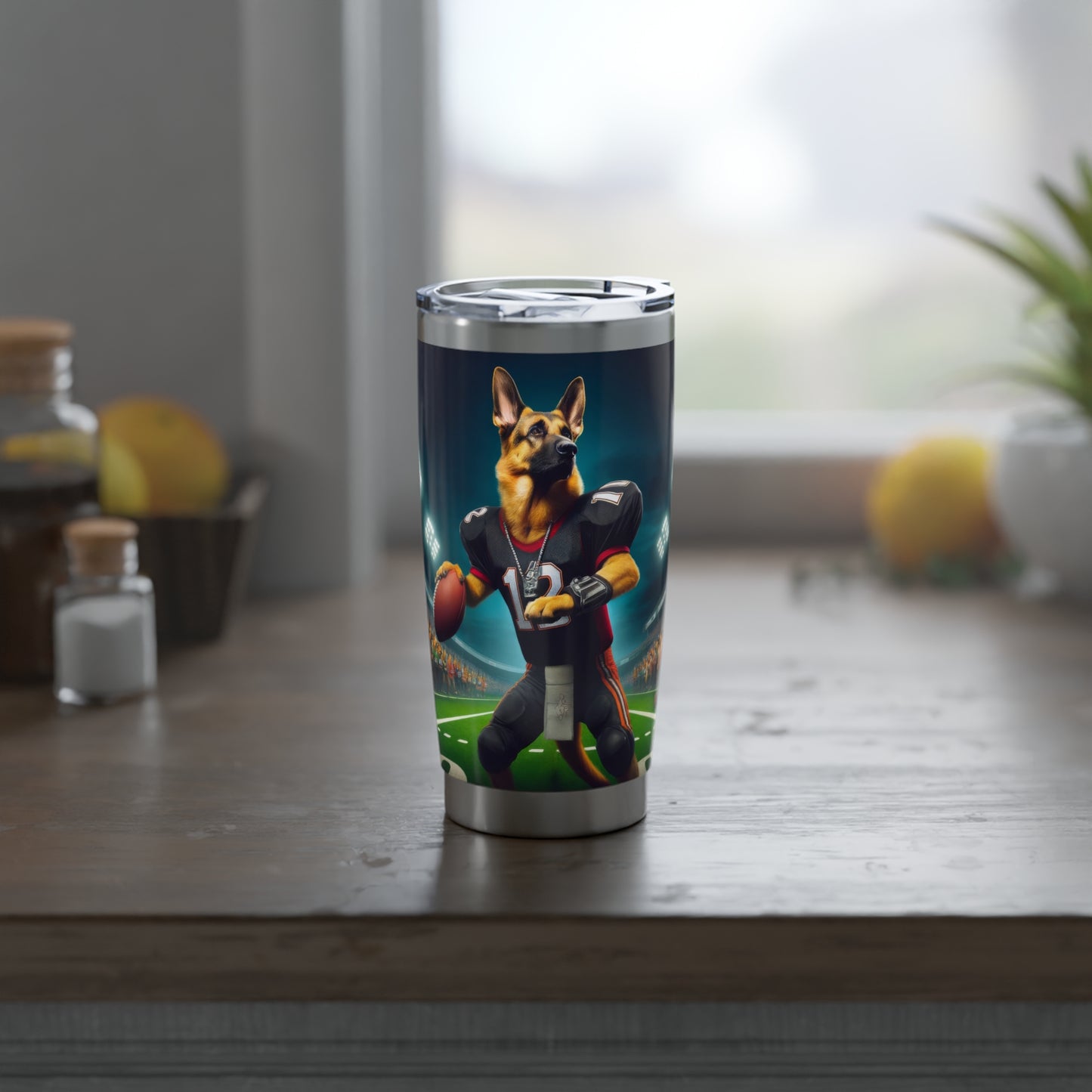 German Shepherd Playing Football 20oz Tumbler