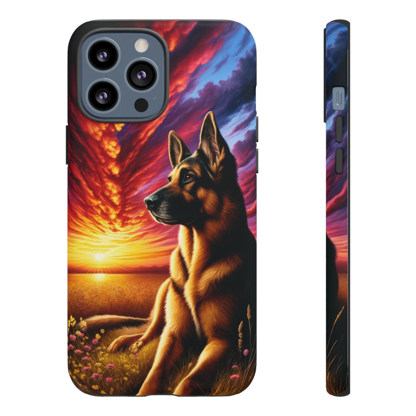 German Shepherd Watching a Sunset Phone Case