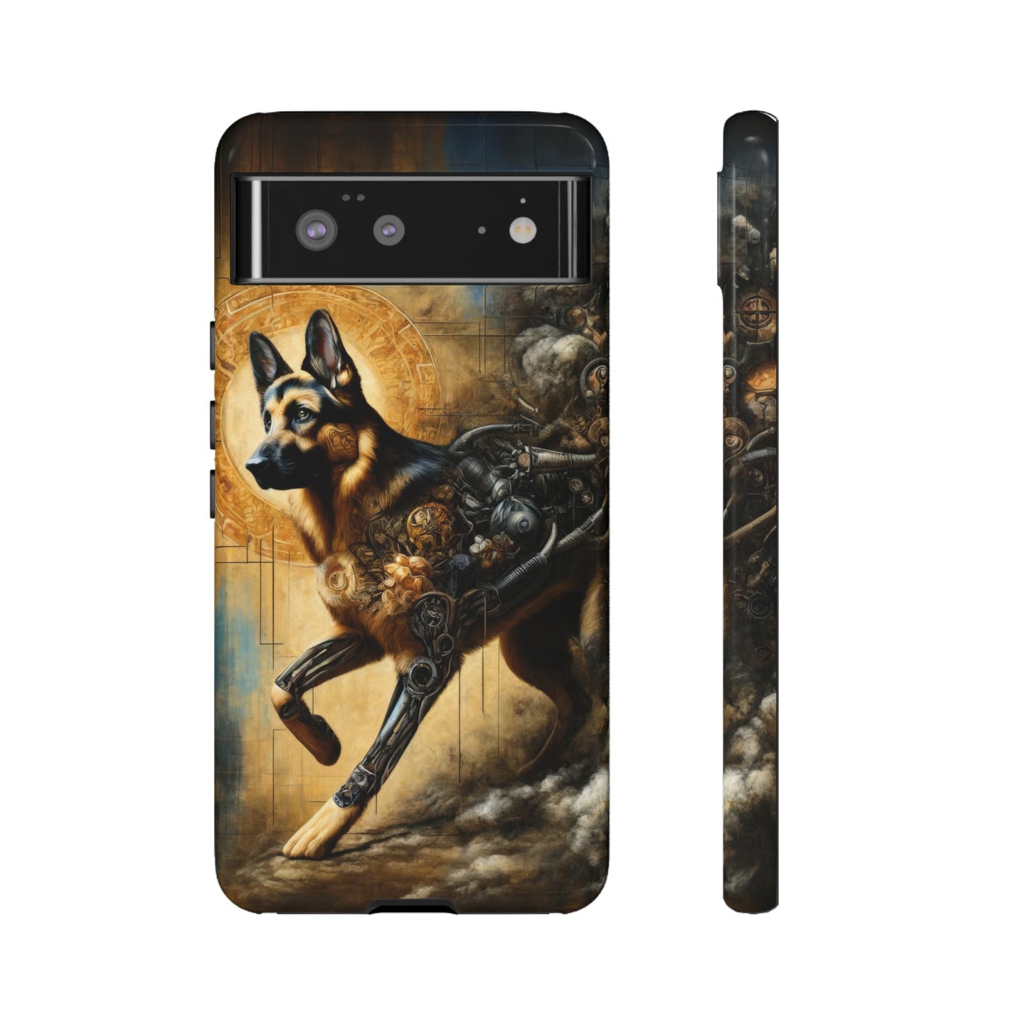 Byzantine, charcoal, and cybernetic German Shepherd Phone Case