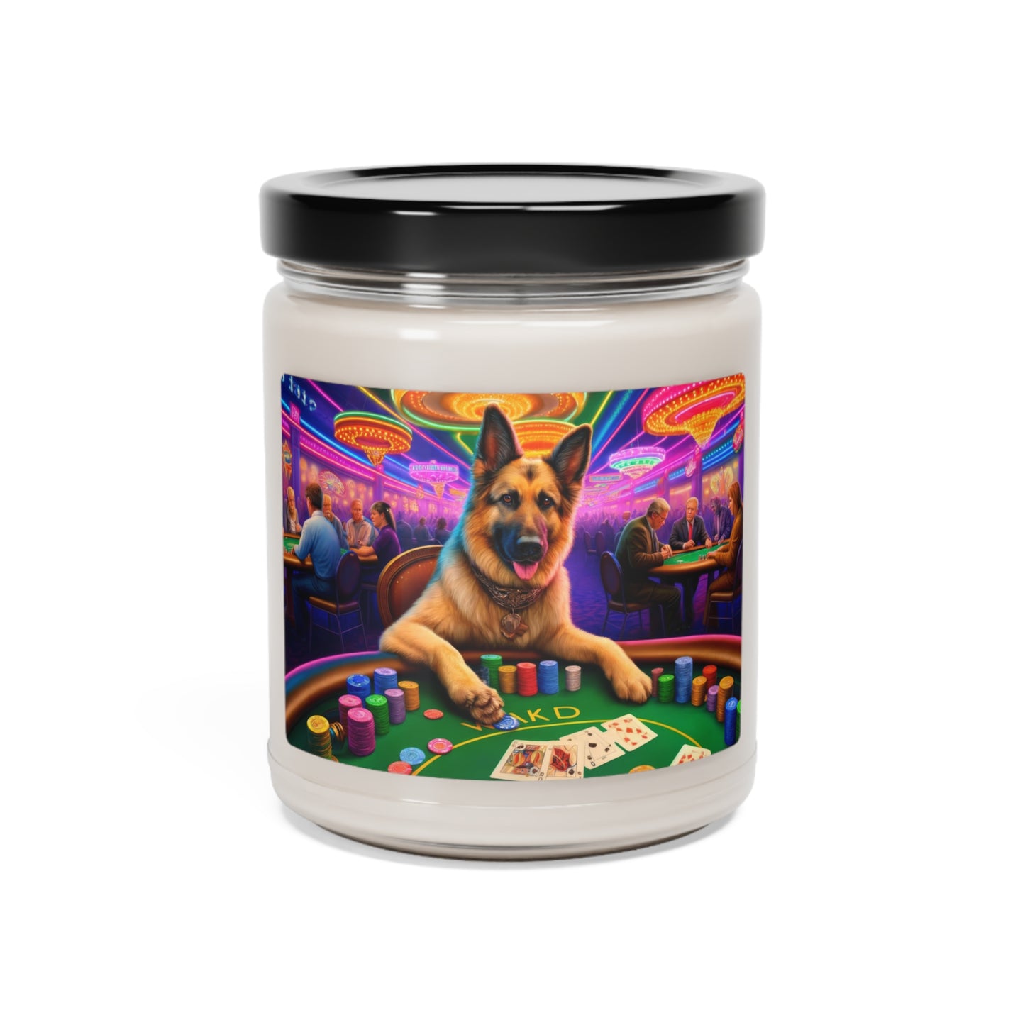 German Shepherd Playing Poker Scented Soy Candle, 9oz