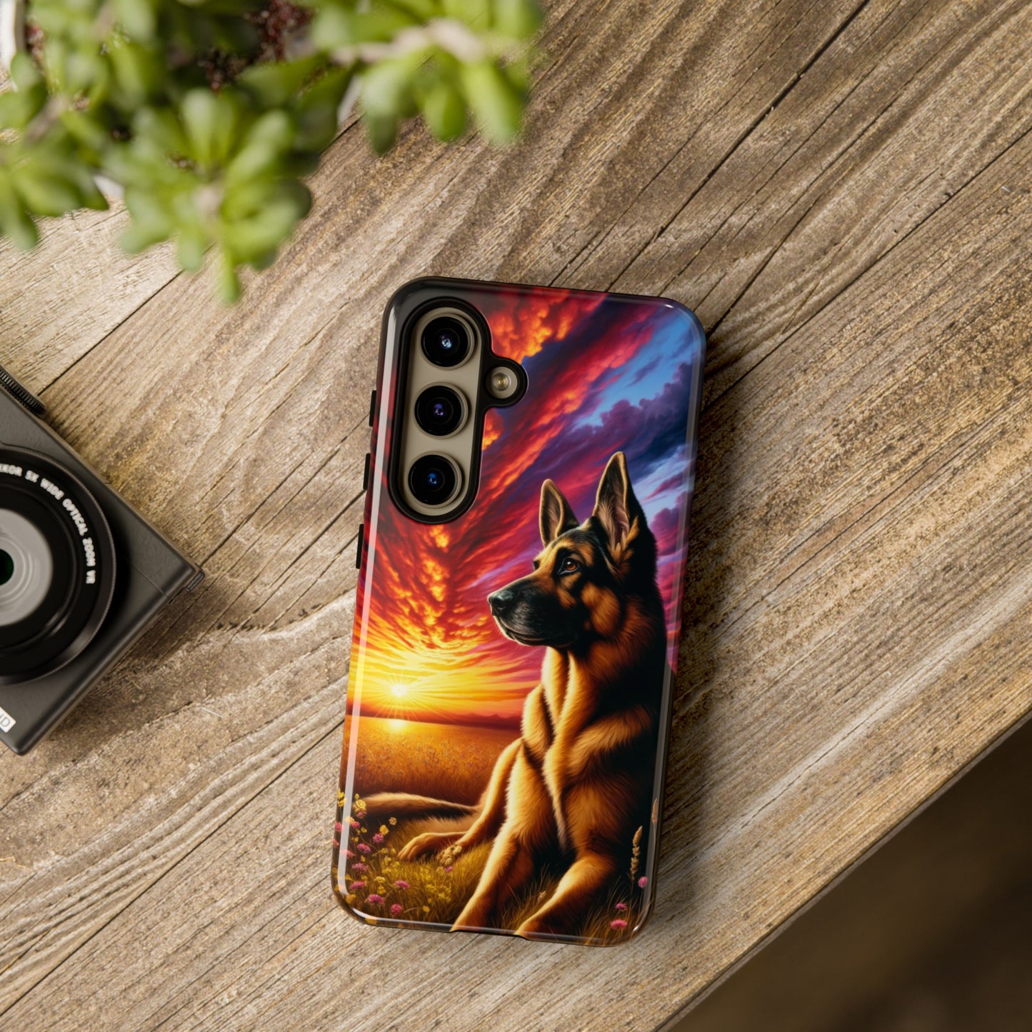 German Shepherd Watching a Sunset Phone Case