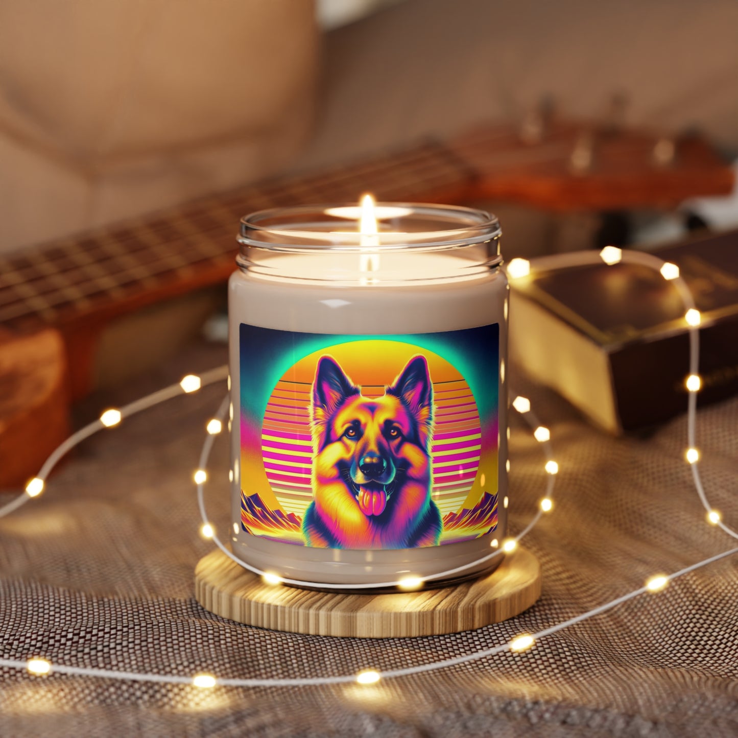 Vaporwave and golden hour German Shepherd Scented Soy Candle, 9oz