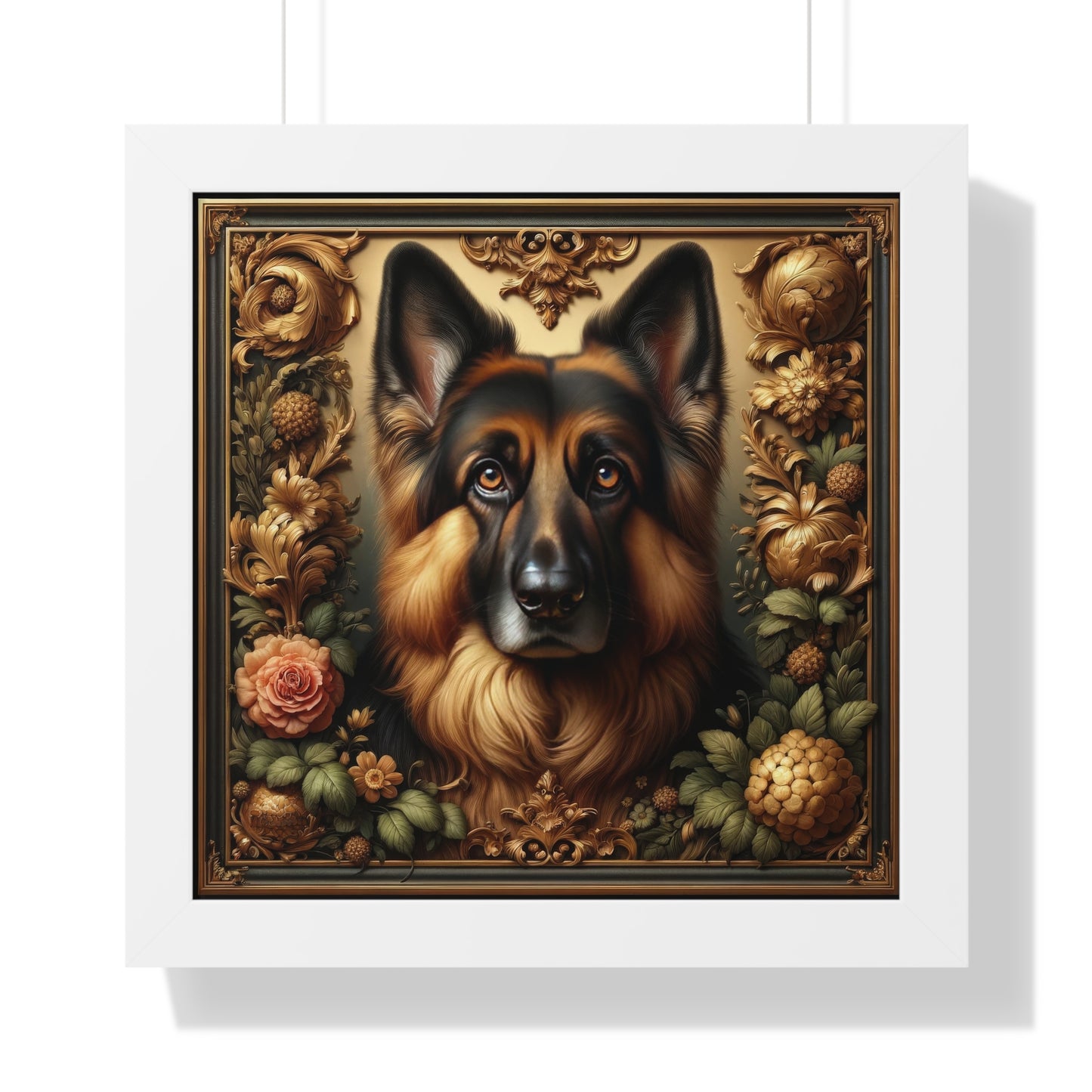 Baroque-inspired German Shepherd Framed Poster Painting 16x16