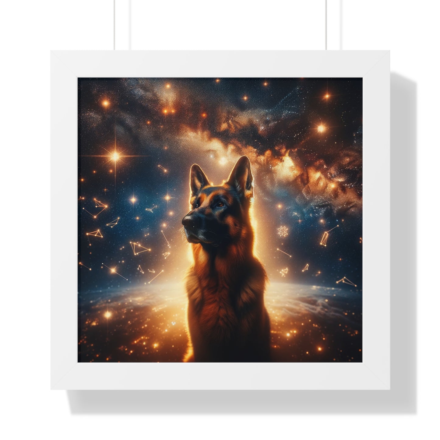 Star German Shepherd Canvas Framed Poster Painting 16x16