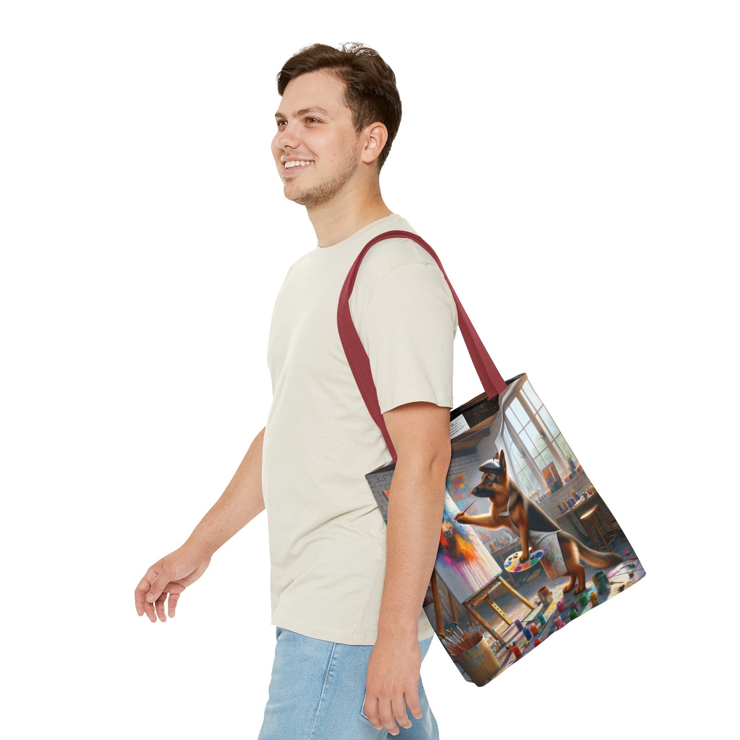 German Shepherd Painting on a Canvas Tote Bag