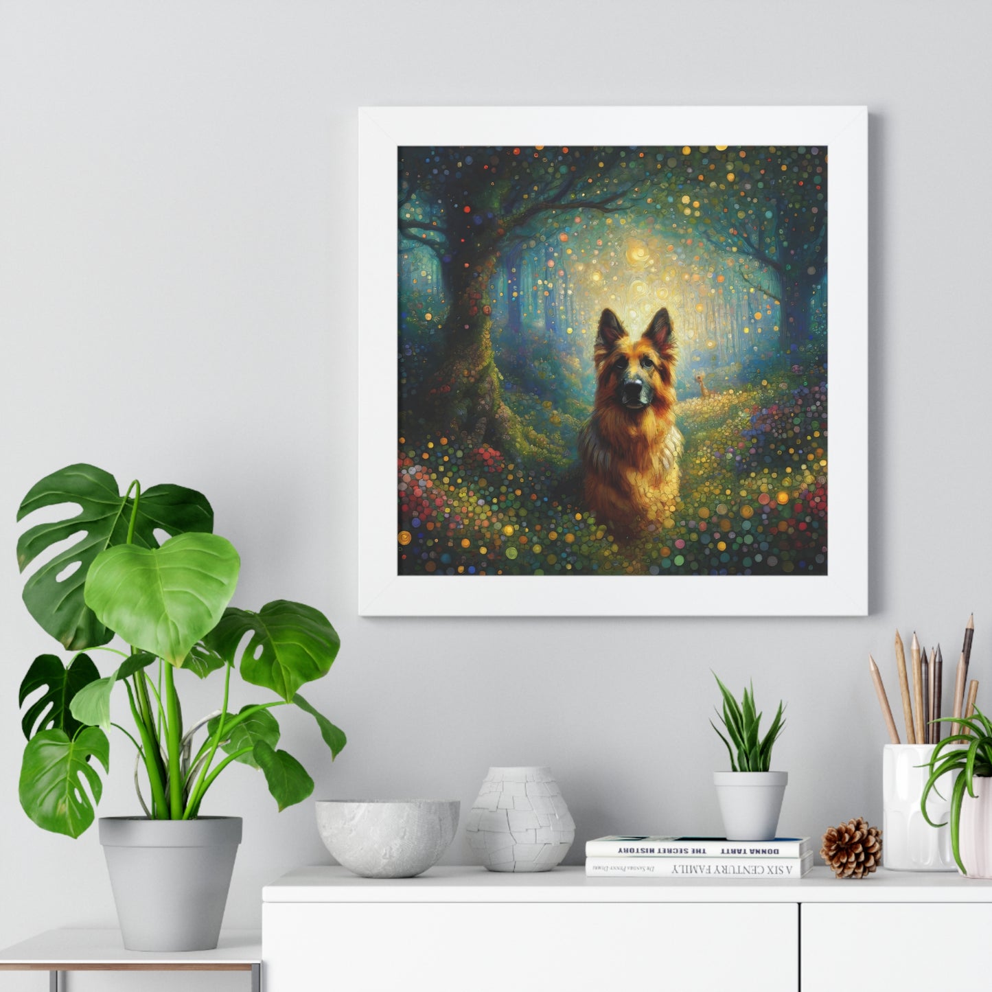 Neo-impressionism and fairy tale German Shepherd Framed Poster Painting 16x16