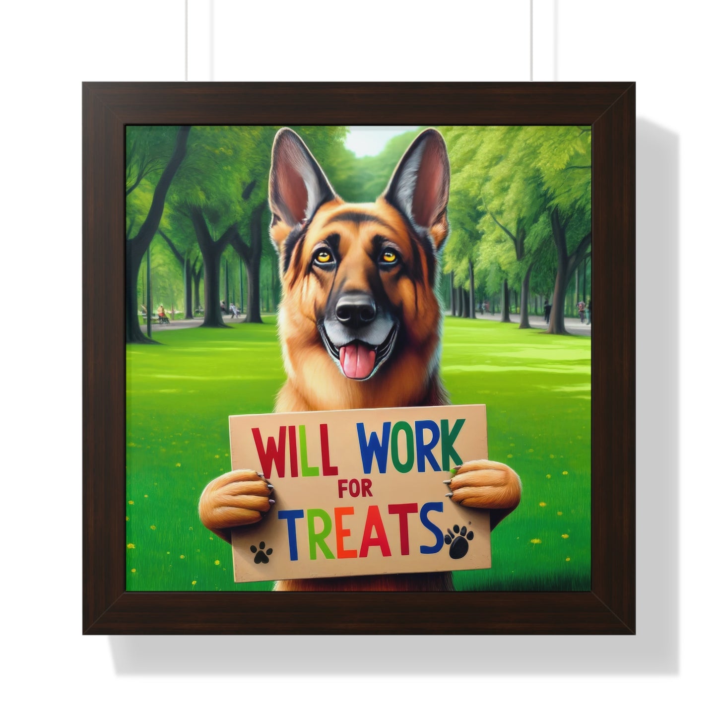 German Shepherd Begging Framed Poster Painting 16x16