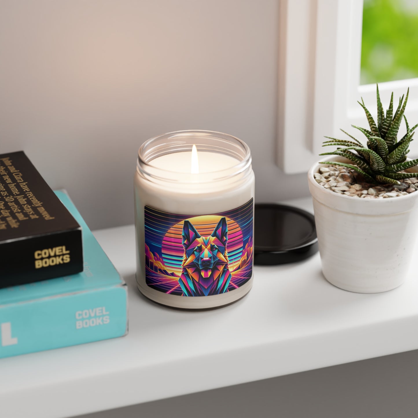 Origami and polyart German Shepherd Scented Soy Candle, 9oz