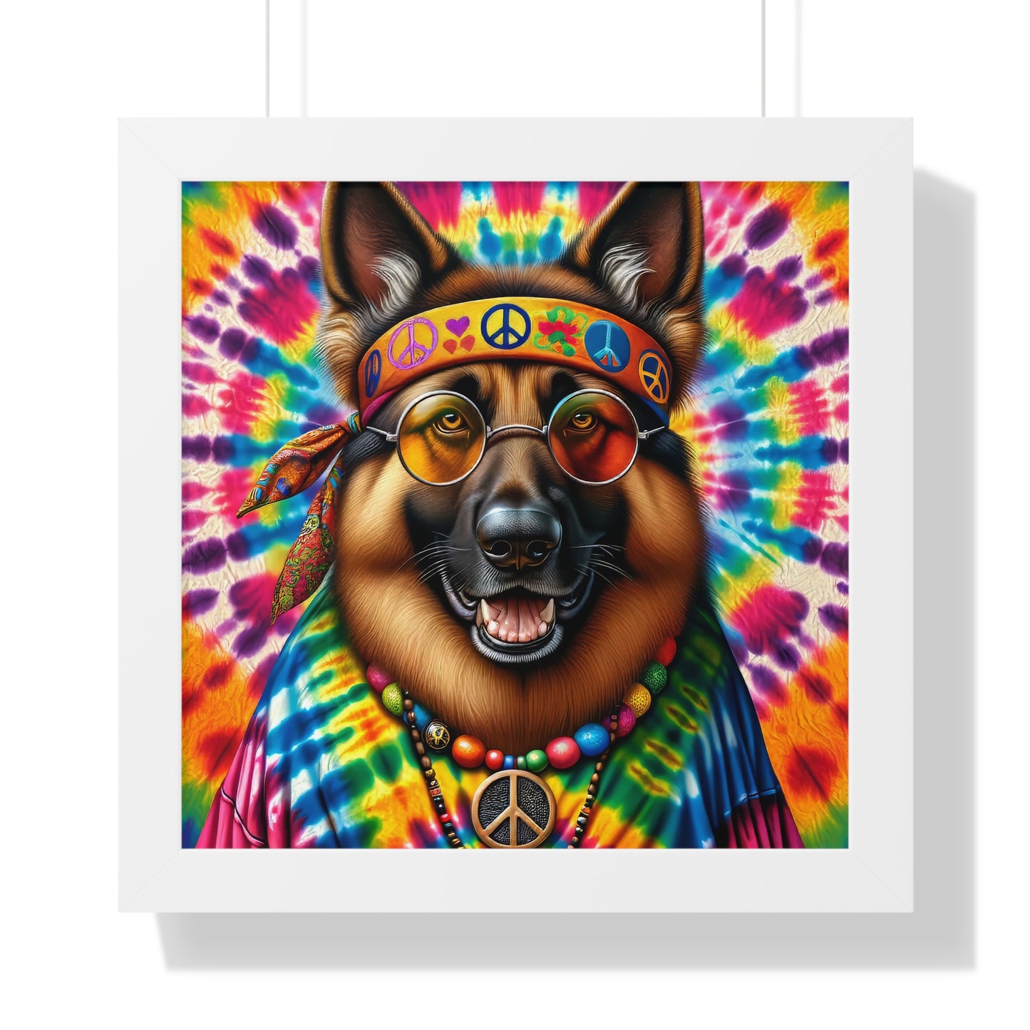 Hippie German Shepherd Framed Poster Painting 16x16