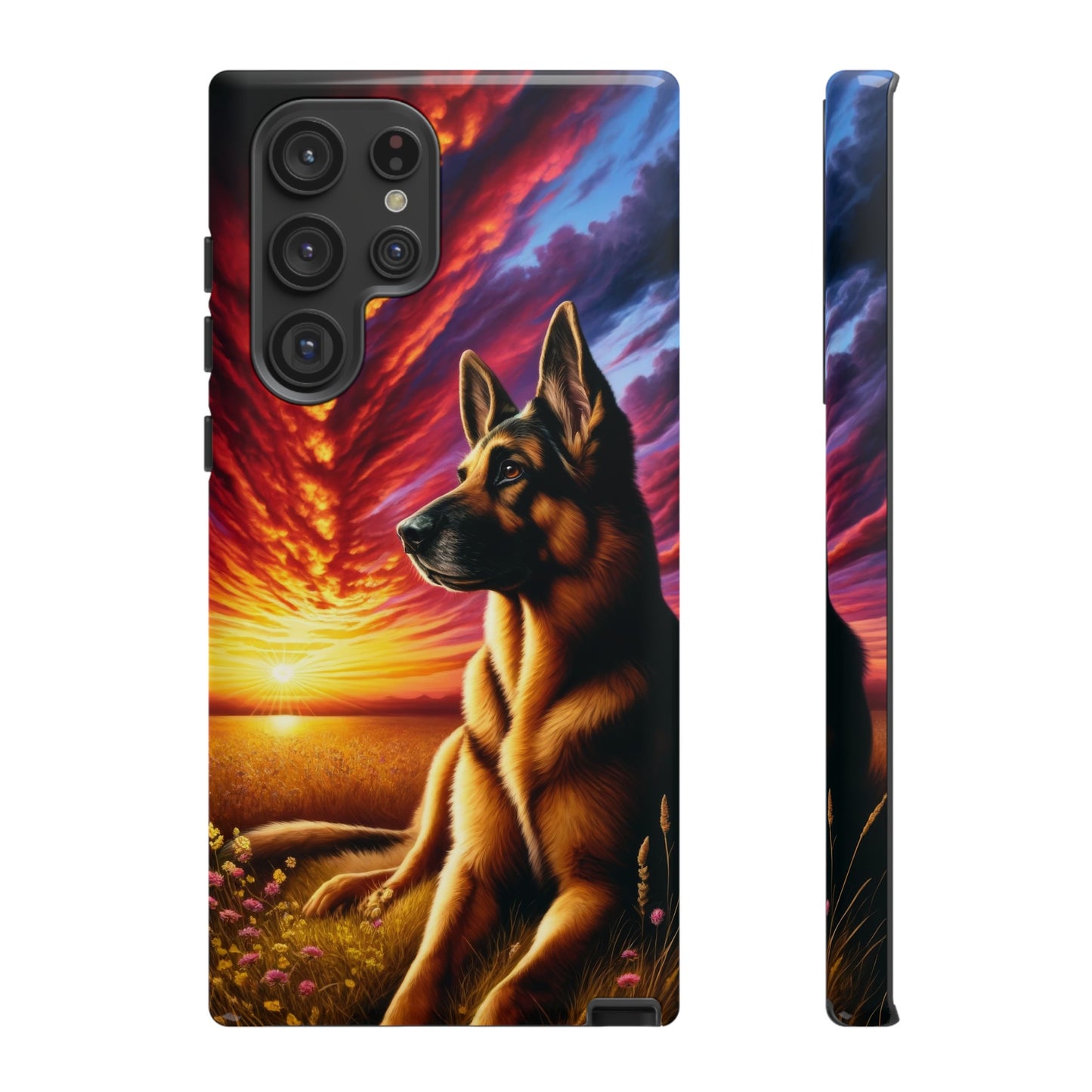 German Shepherd Watching a Sunset Phone Case