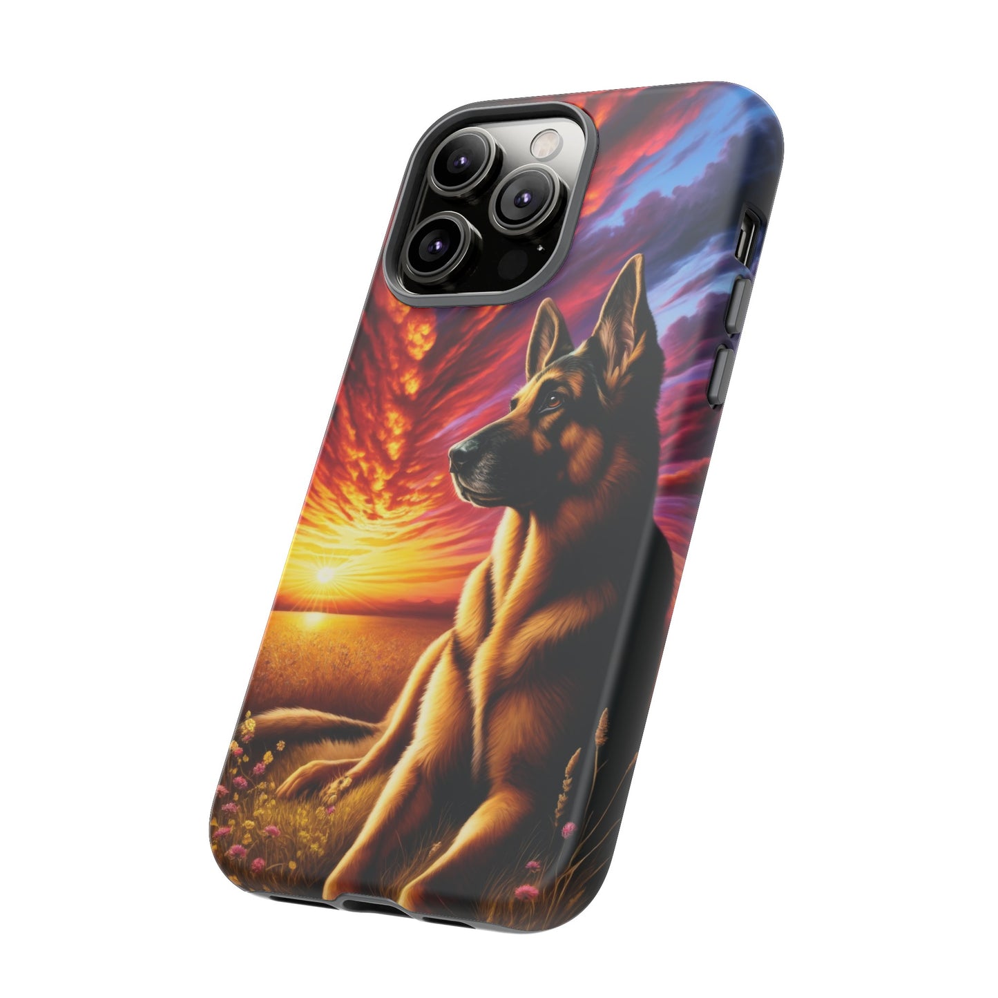 German Shepherd Watching a Sunset Phone Case