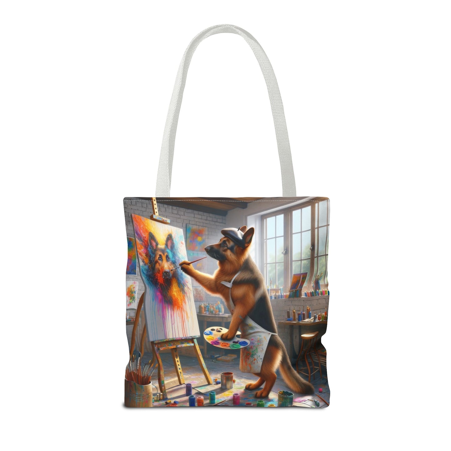 German Shepherd Painting on a Canvas Tote Bag