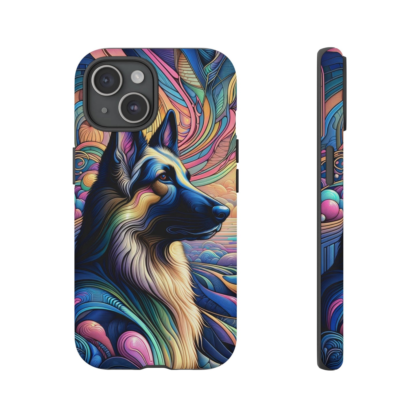 Art nouveau and vaporwave German Shepherd Phone Case