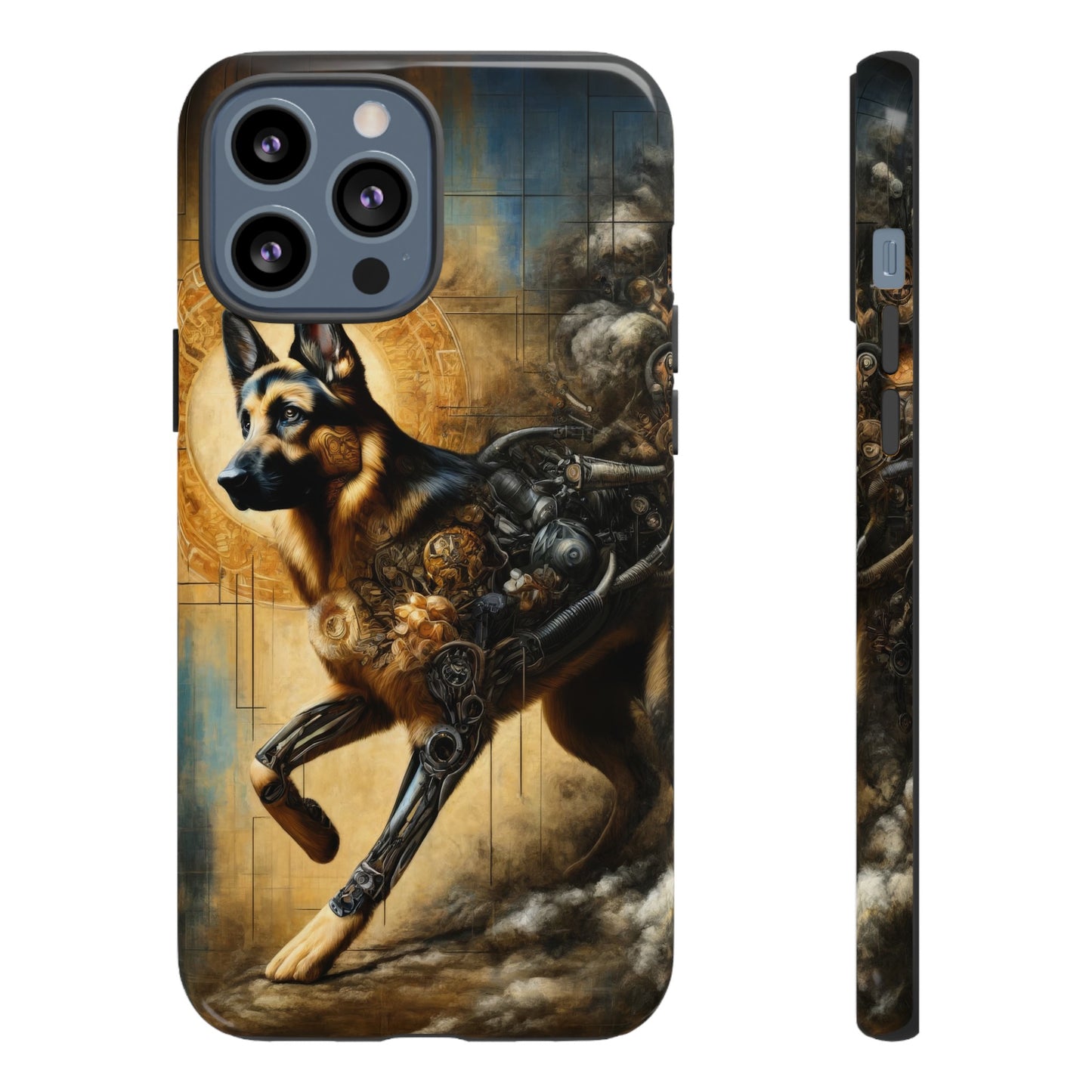 Byzantine, charcoal, and cybernetic German Shepherd Phone Case