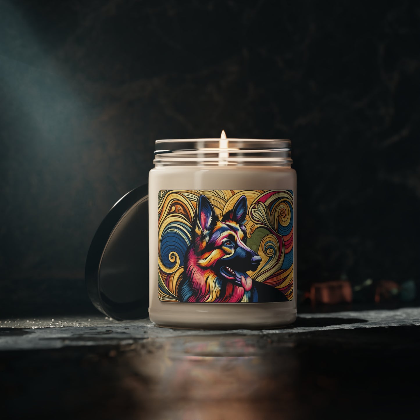 Scratchboard technique German Shepherd Scented Soy Candle, 9oz