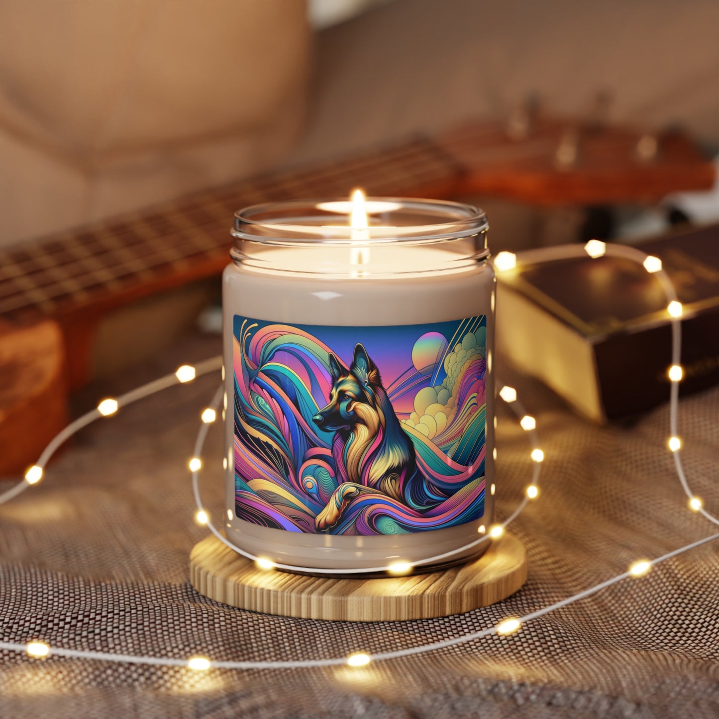 Art nouveau and vaporwave German Shepherd Scented Soy Candle, 9oz