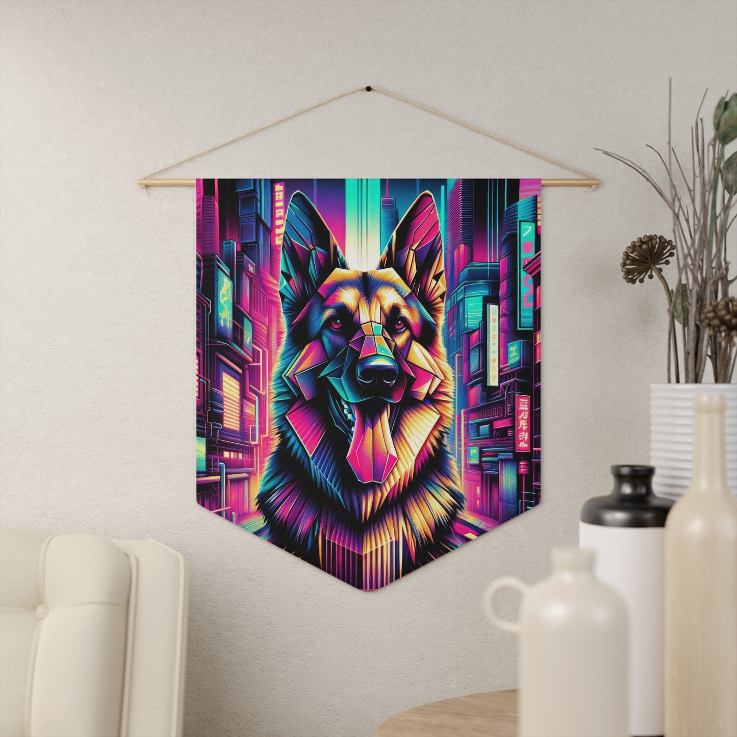 Glitch art German Shepherd Pennant