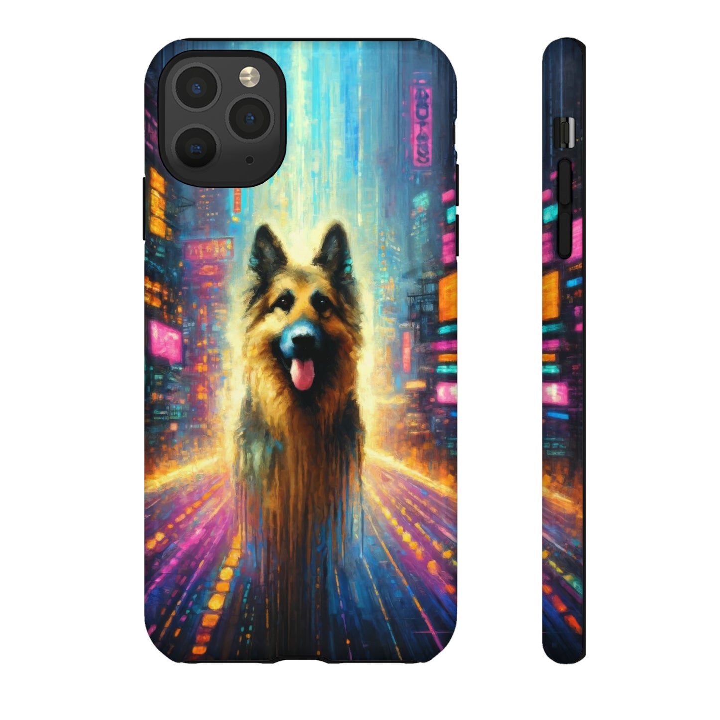 Impressionism meets cyberpunk German Shepherd Phone Case